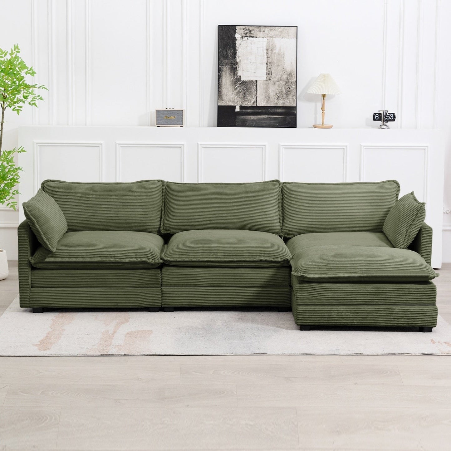 Canapé d'angle en velours côtelé avec ottomans amovibles et coussins ultra-doux pour salon et chambre à coucher