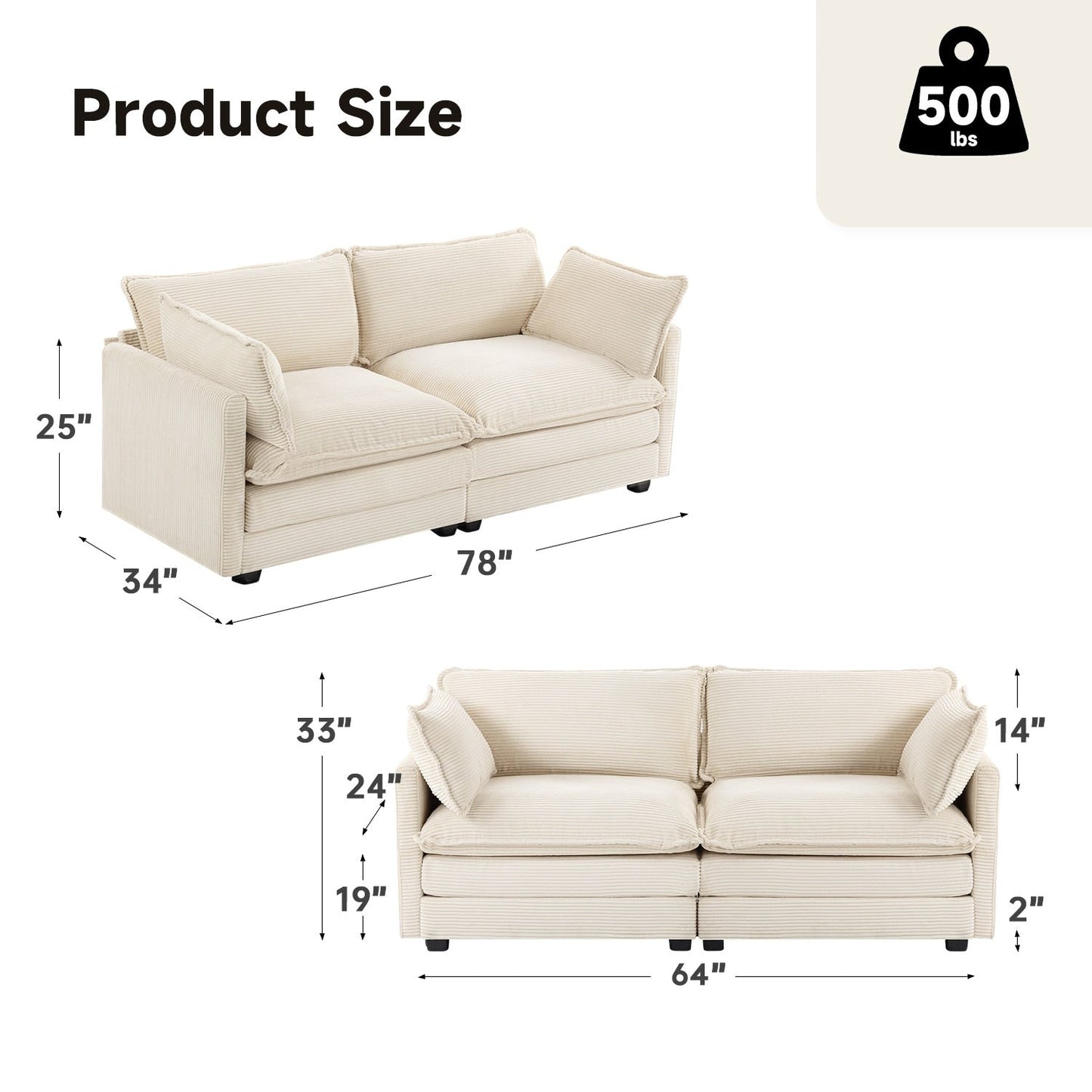 Canapé d'angle en velours côtelé avec ottomans amovibles et coussins ultra-doux pour salon et chambre à coucher