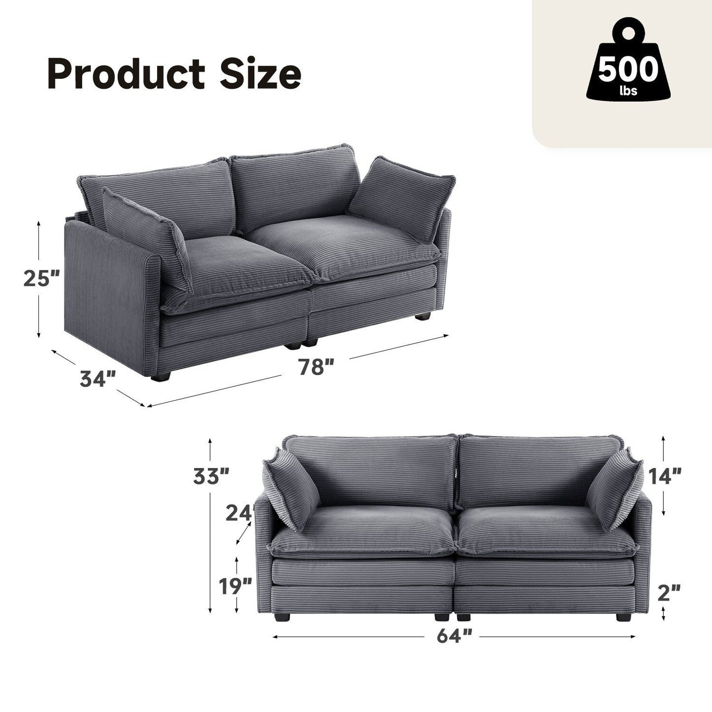 Canapé d'angle en velours côtelé avec ottomans amovibles et coussins ultra-doux pour salon et chambre à coucher