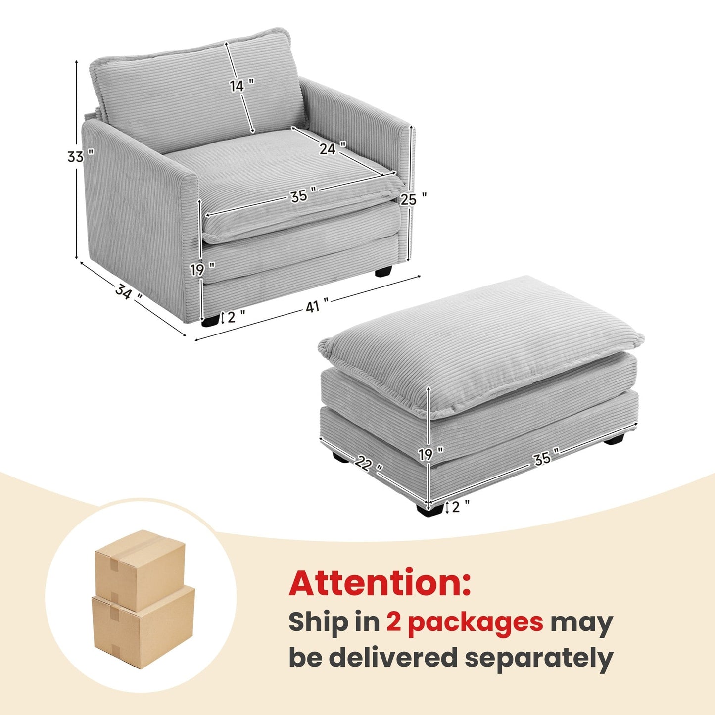 Canapé d'angle en velours côtelé avec ottomans amovibles et coussins ultra-doux pour salon et chambre à coucher