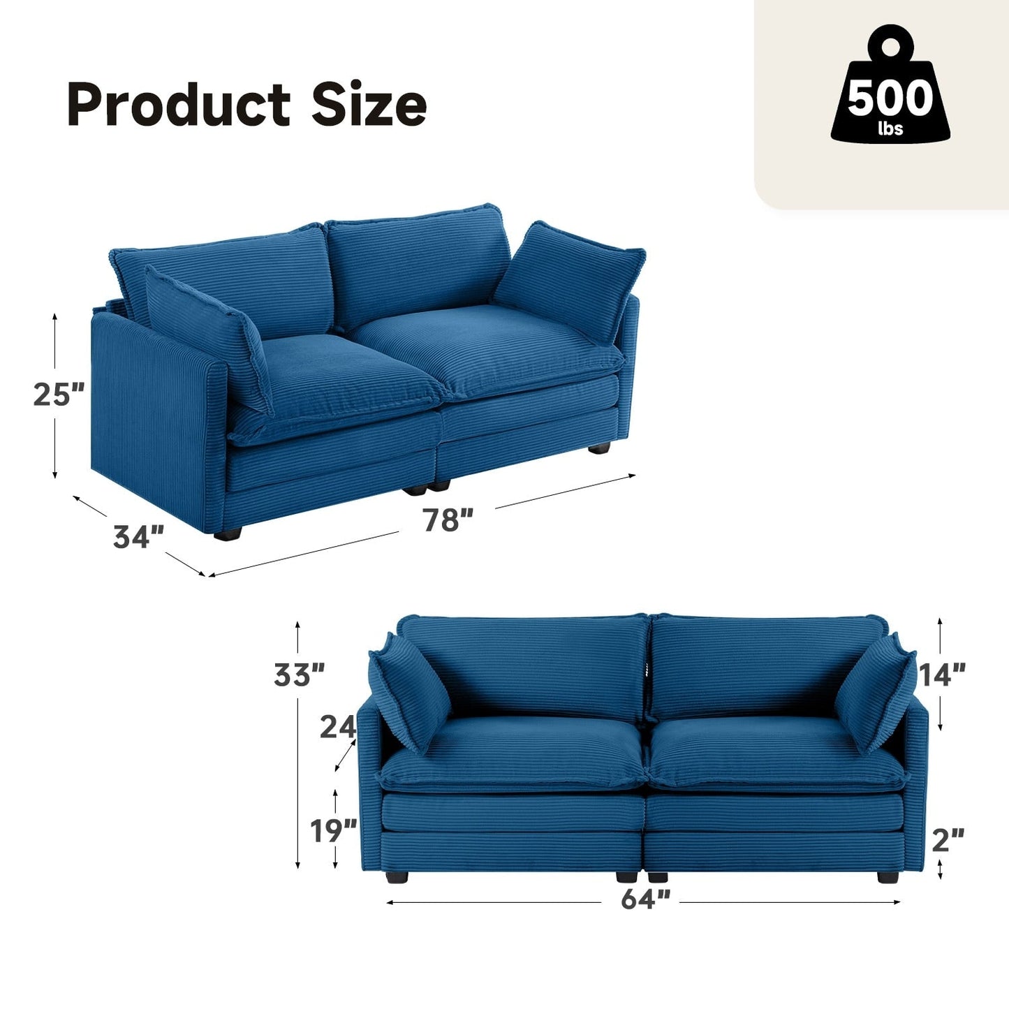 Canapé d'angle en velours côtelé avec ottomans amovibles et coussins ultra-doux pour salon et chambre à coucher