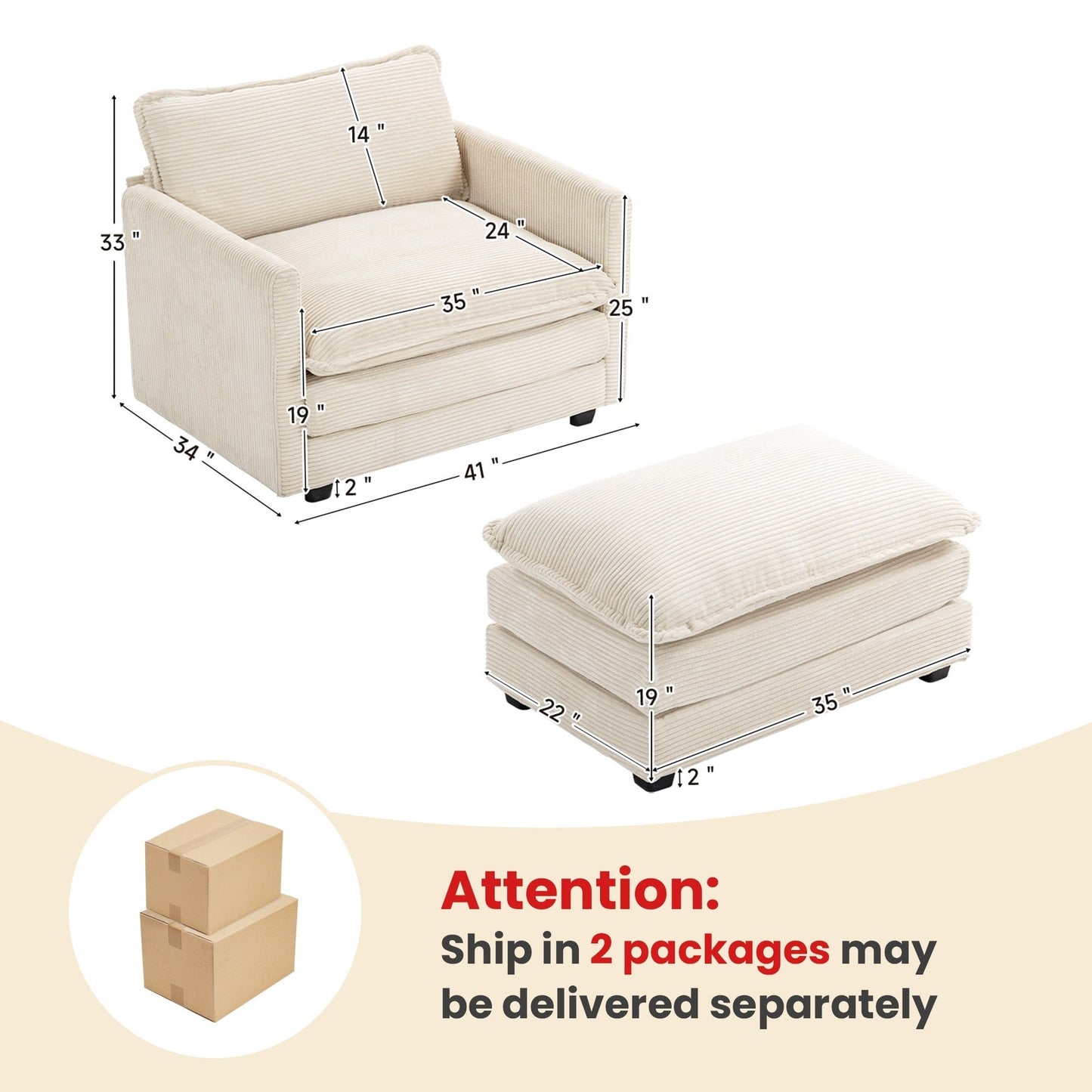 Canapé d'angle en velours côtelé avec ottomans amovibles et coussins ultra-doux pour salon et chambre à coucher