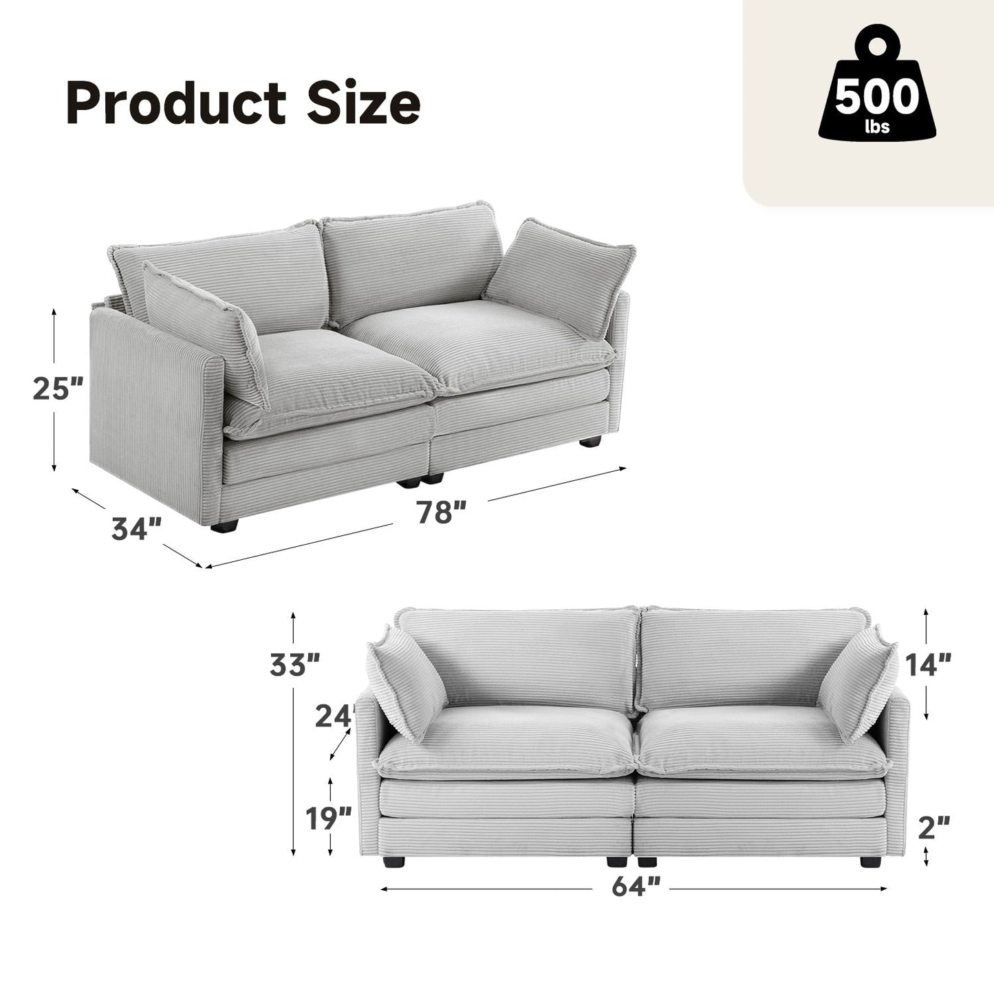 Canapé d'angle en velours côtelé avec ottomans amovibles et coussins ultra-doux pour salon et chambre à coucher