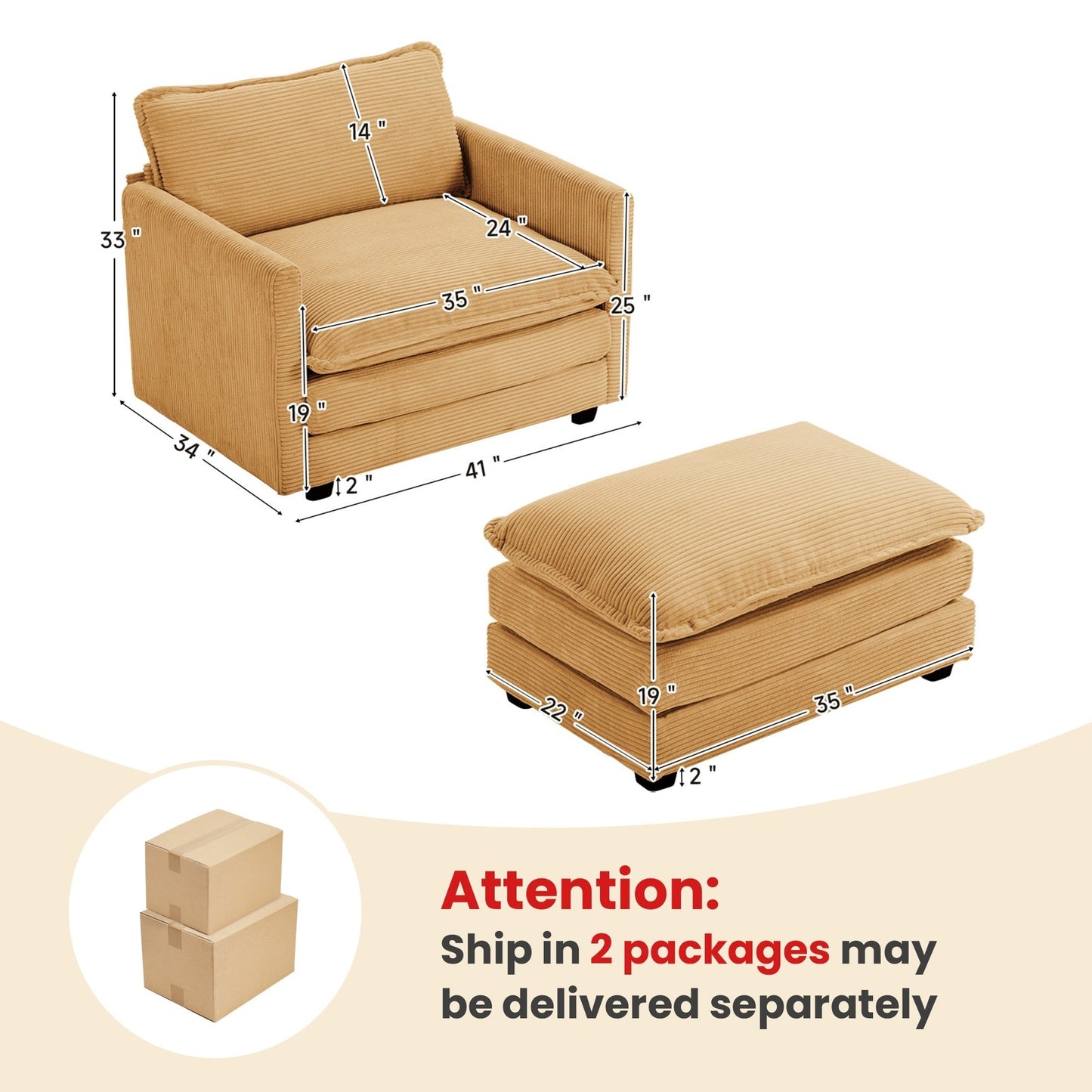 Canapé d'angle en velours côtelé avec ottomans amovibles et coussins ultra-doux pour salon et chambre à coucher