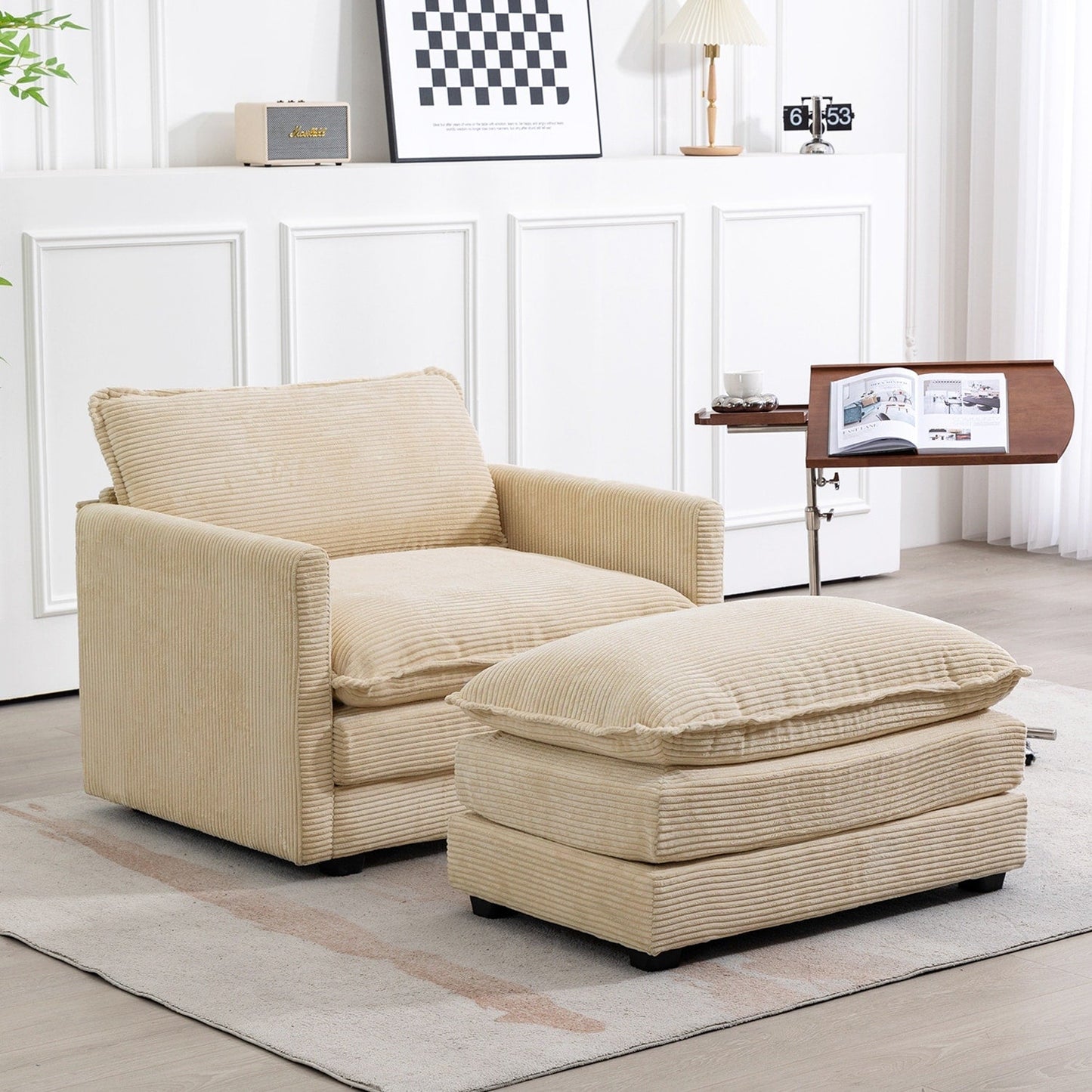 Canapé d'angle en velours côtelé avec ottomans amovibles et coussins ultra-doux pour salon et chambre à coucher