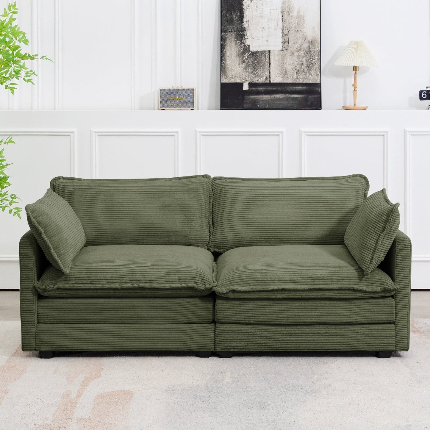 Canapé d'angle en velours côtelé avec ottomans amovibles et coussins ultra-doux pour salon et chambre à coucher