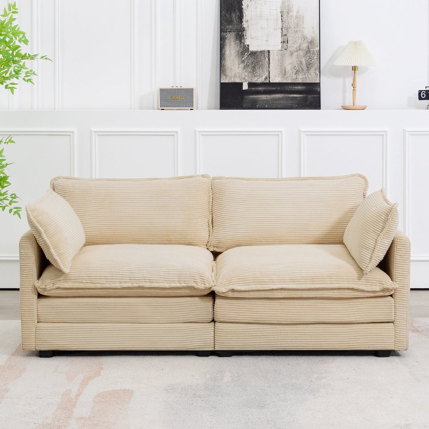 Canapé d'angle en velours côtelé avec ottomans amovibles et coussins ultra-doux pour salon et chambre à coucher