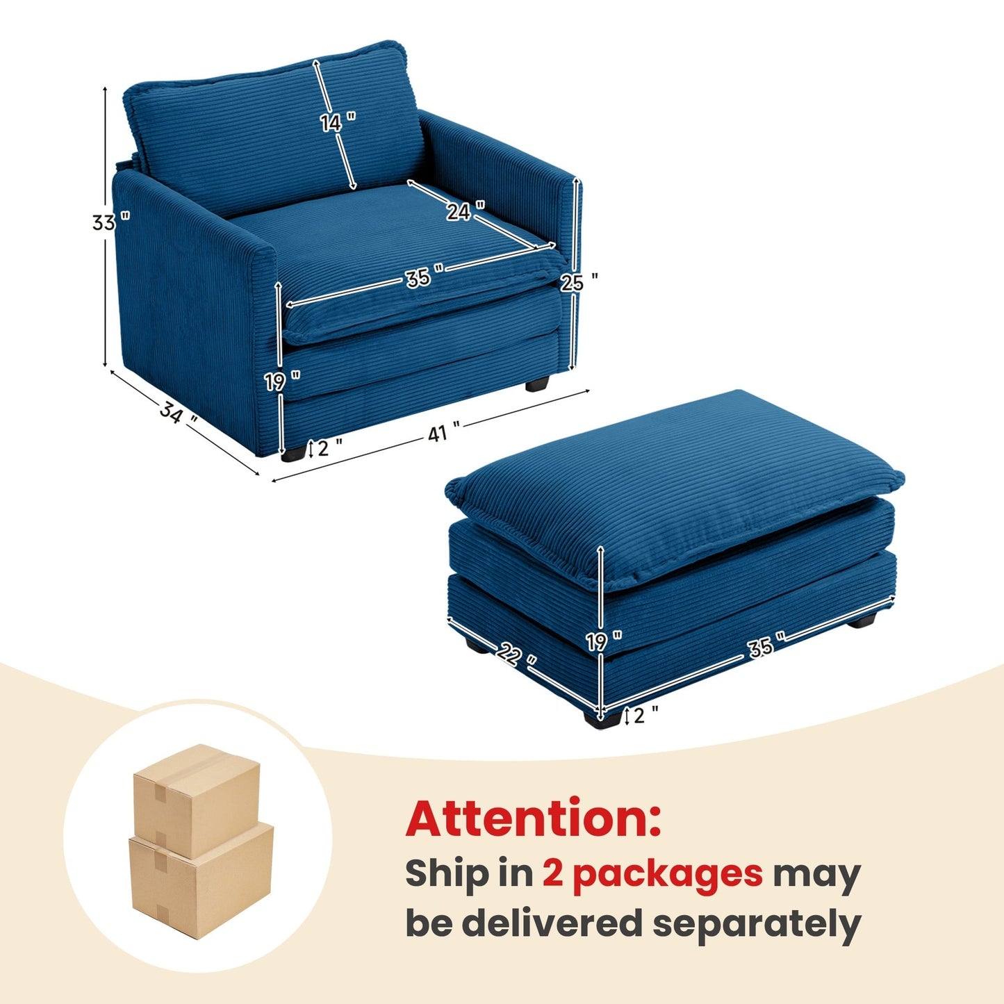 Canapé d'angle en velours côtelé avec ottomans amovibles et coussins ultra-doux pour salon et chambre à coucher