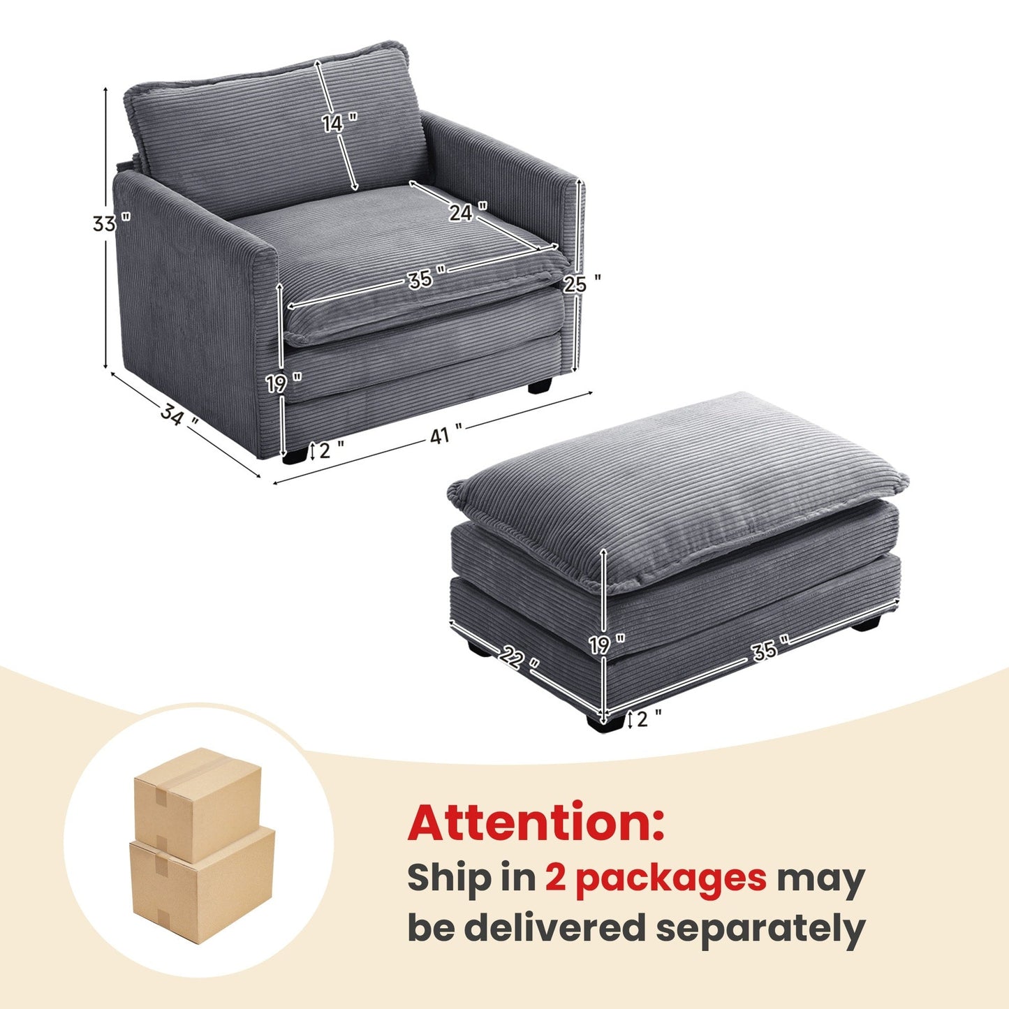 Canapé d'angle en velours côtelé avec ottomans amovibles et coussins ultra-doux pour salon et chambre à coucher