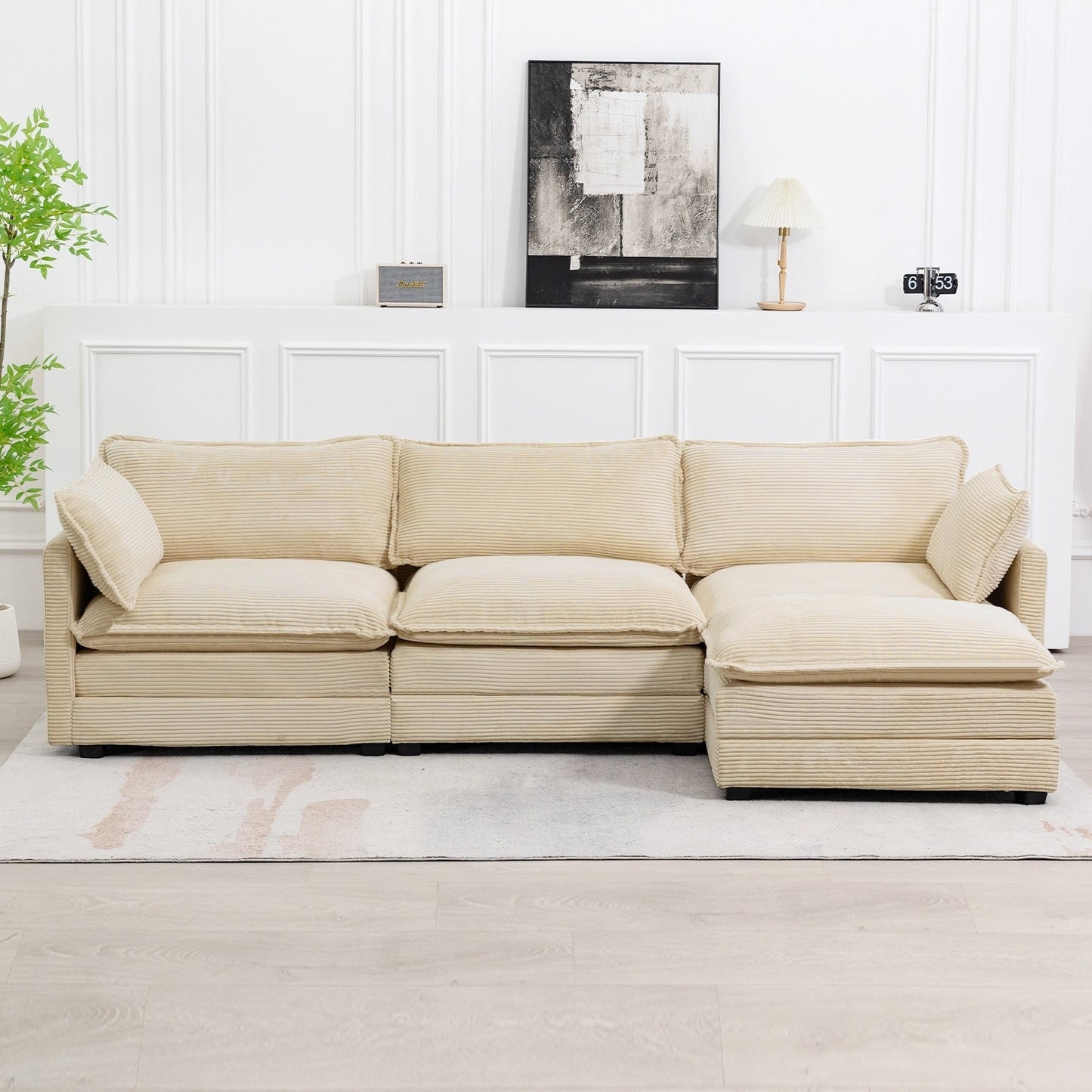 Canapé d'angle en velours côtelé avec ottomans amovibles et coussins ultra-doux pour salon et chambre à coucher