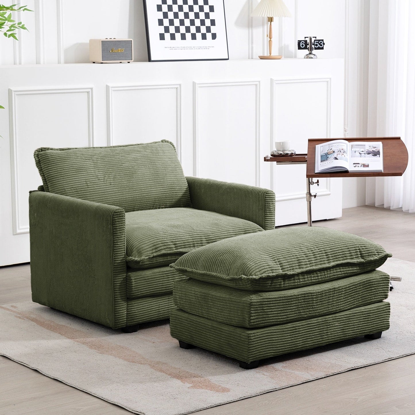 Canapé d'angle en velours côtelé avec ottomans amovibles et coussins ultra-doux pour salon et chambre à coucher