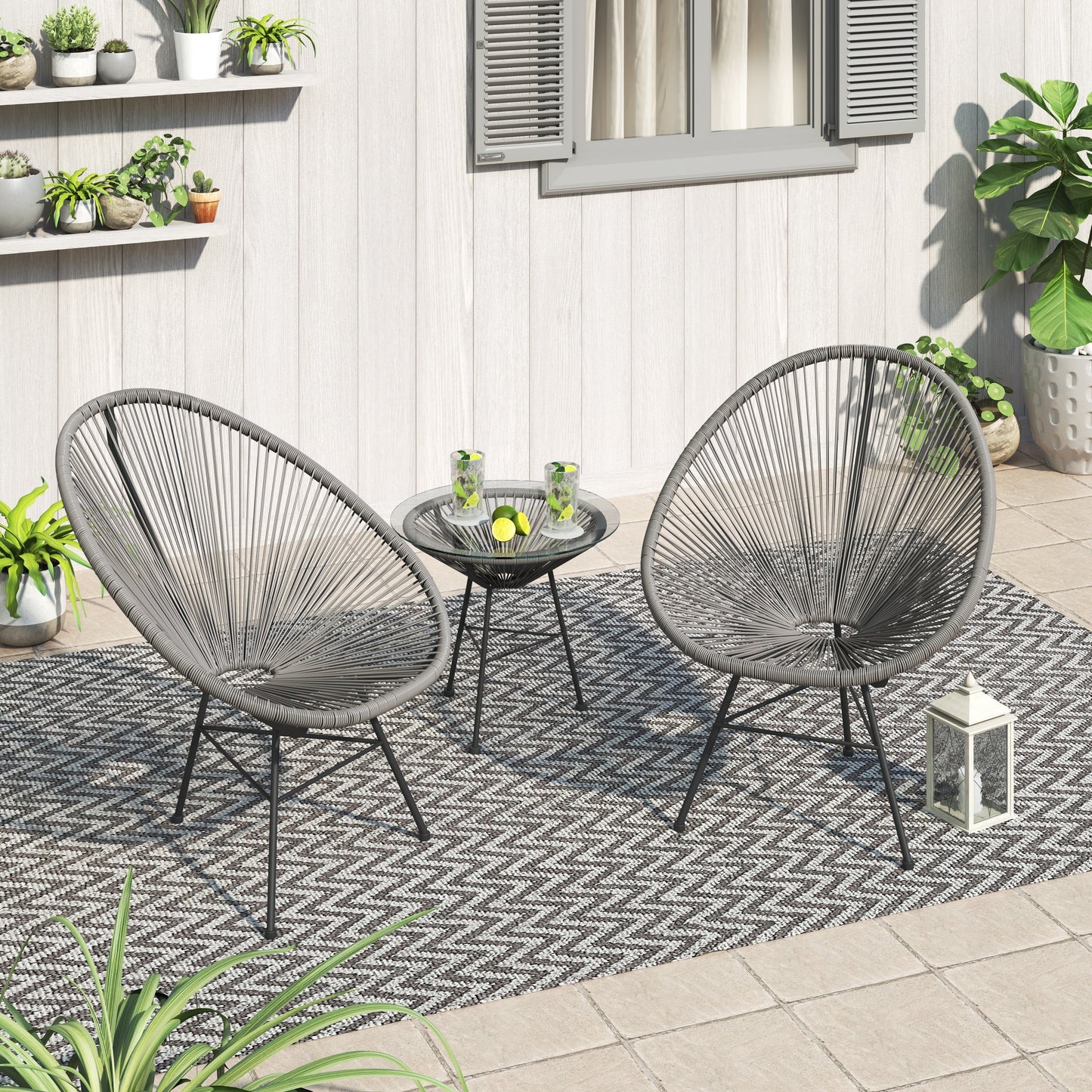 Ensemble de bistro moderne en osier Acapulco Corvus Sarcelles, 3 pièces