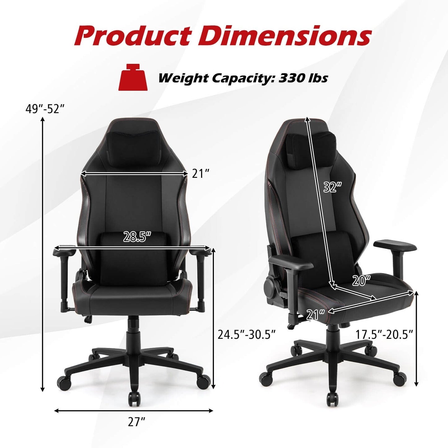 Costway Chaise de jeu ergonomique, dossier haut, pour ordinateur, avec fonction basculante - Voir les détails