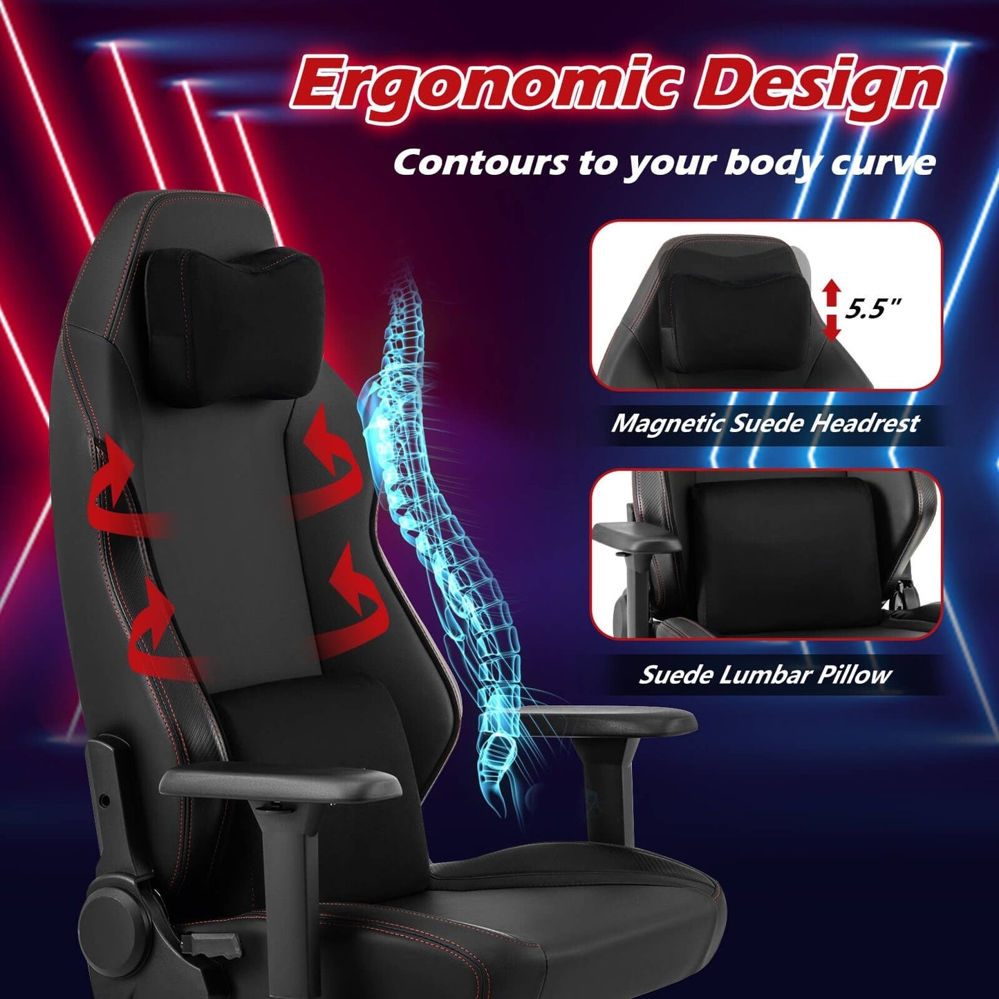 Costway Chaise de jeu ergonomique, dossier haut, pour ordinateur, avec fonction basculante - Voir les détails