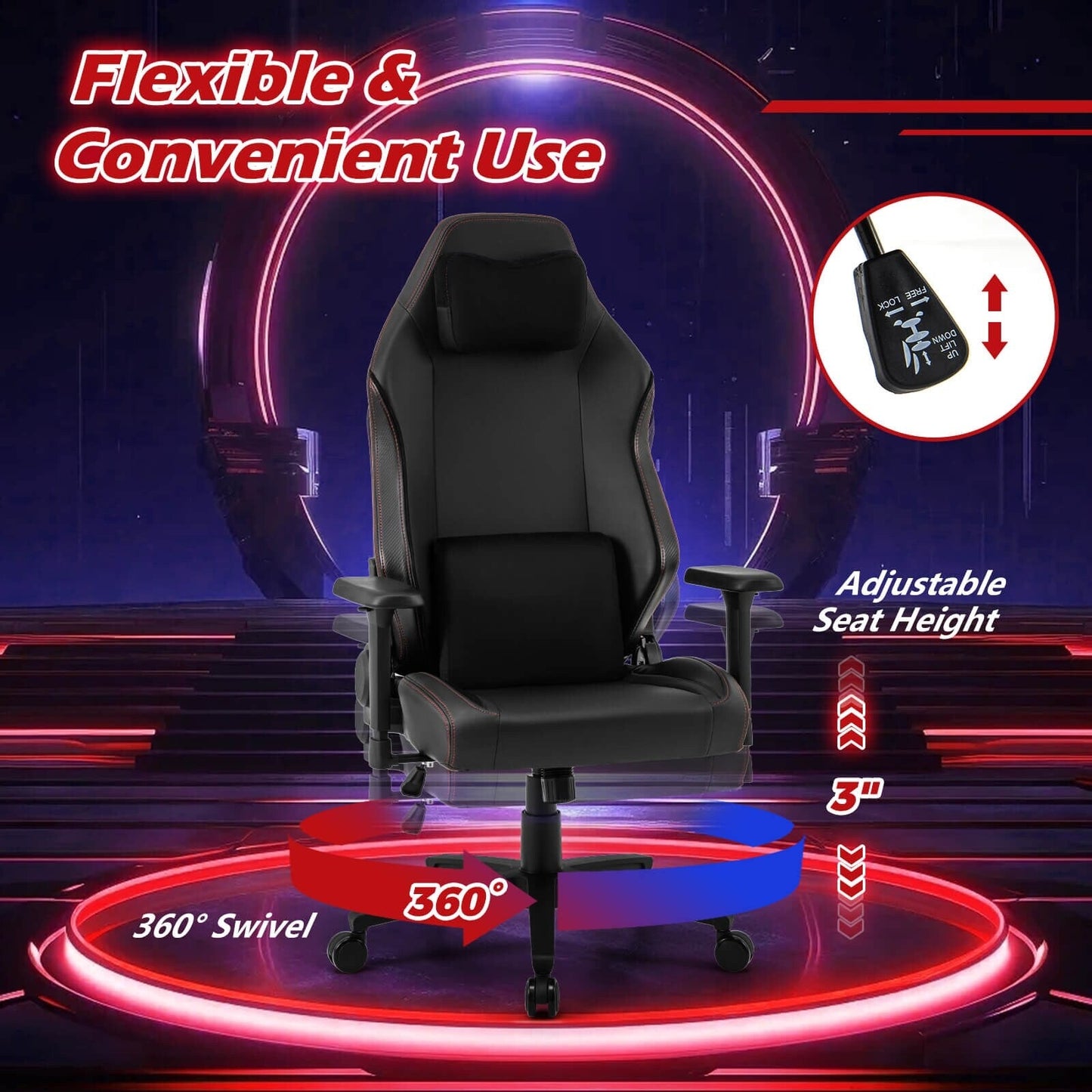 Costway Chaise de jeu ergonomique, dossier haut, pour ordinateur, avec fonction basculante - Voir les détails