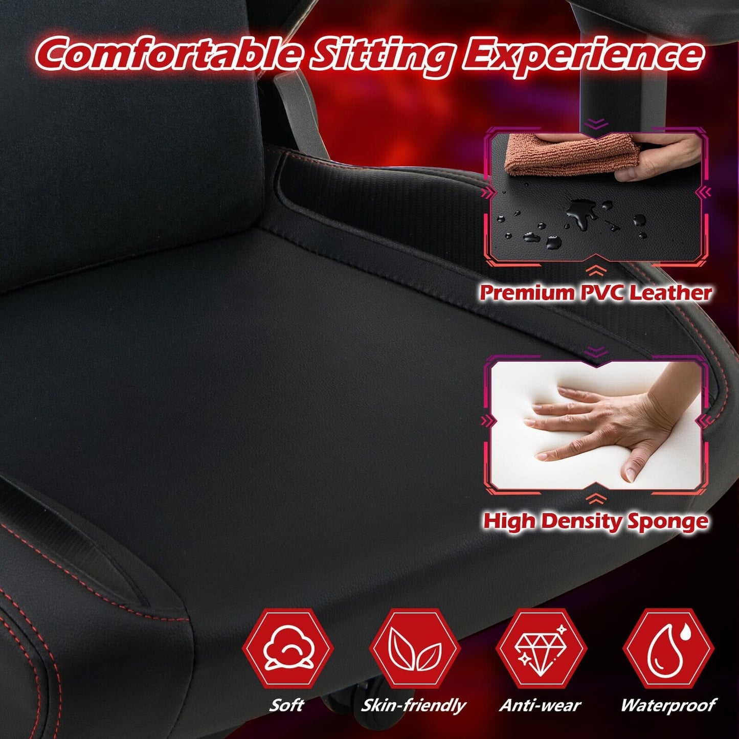 Costway Chaise de jeu ergonomique, dossier haut, pour ordinateur, avec fonction basculante - Voir les détails
