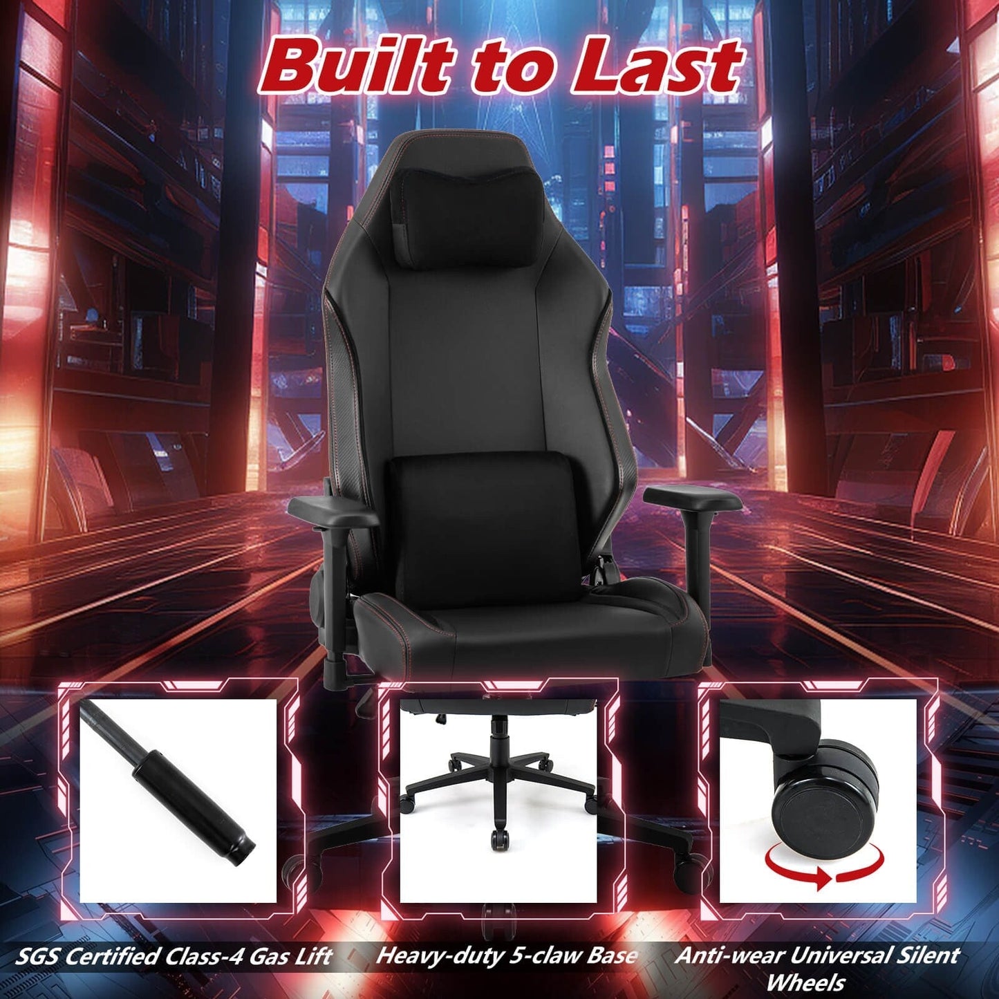 Costway Chaise de jeu ergonomique, dossier haut, pour ordinateur, avec fonction basculante - Voir les détails