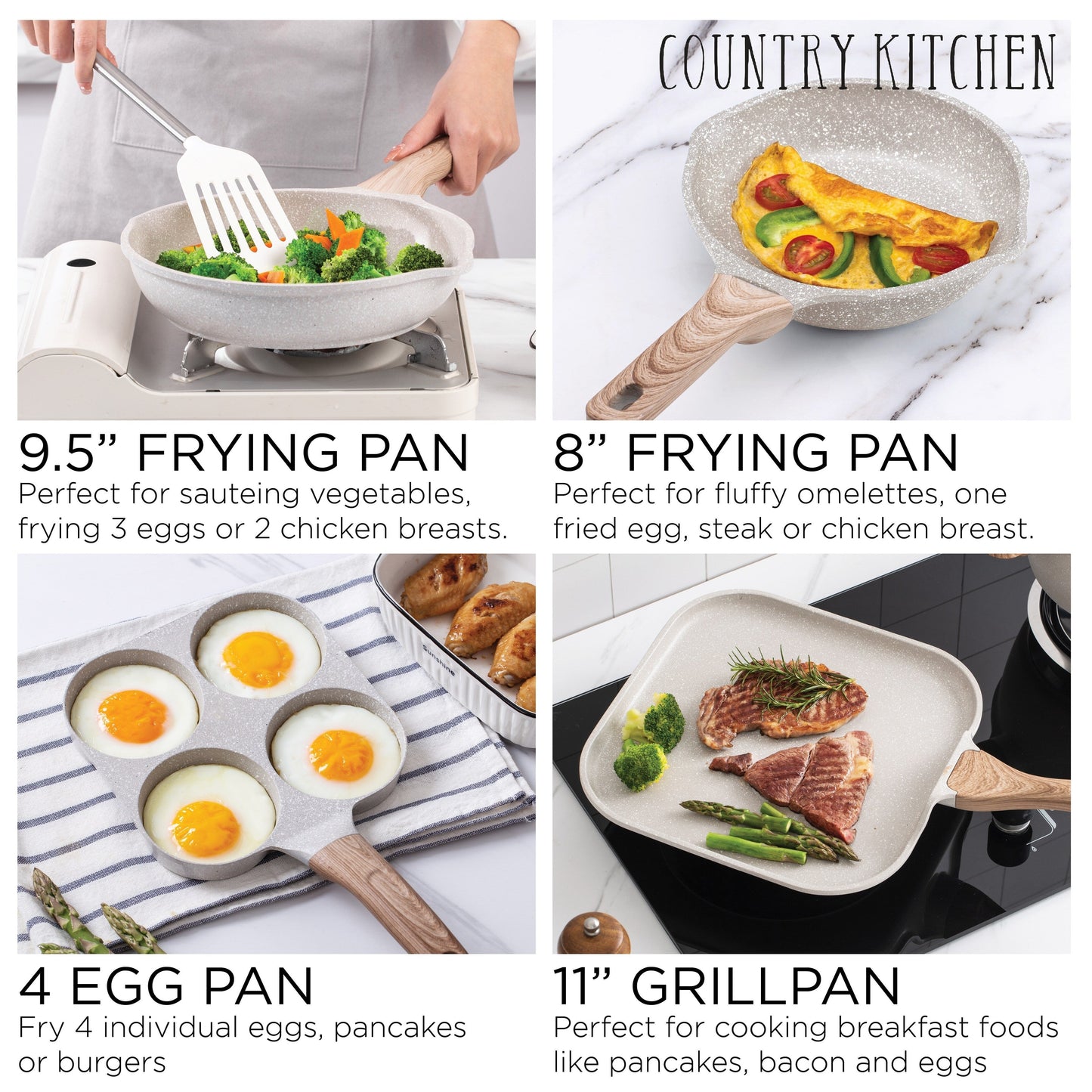 Country Kitchen - Ensemble de 13 pièces pour induction en aluminium coulé avec poignées en BAKÉLITE
