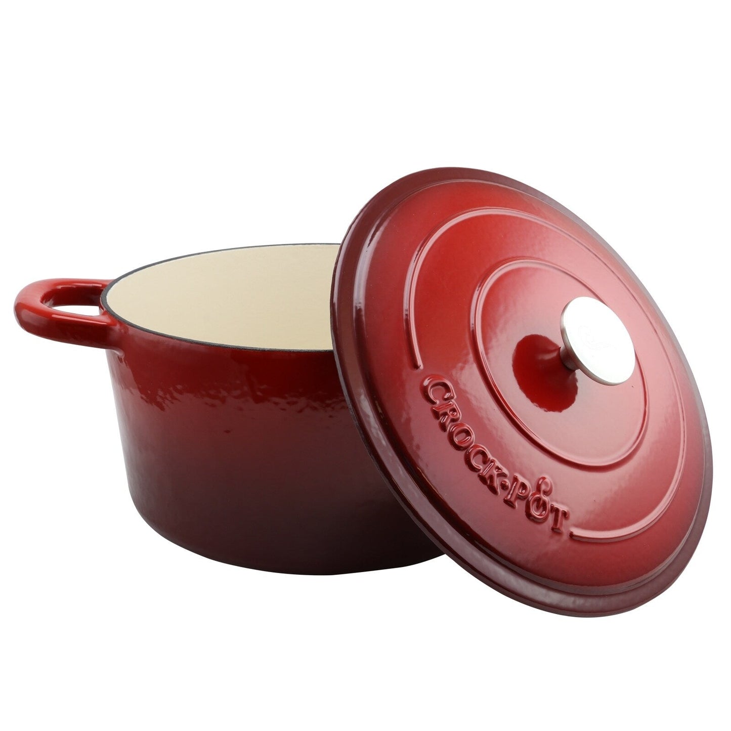Poule à ragoût ronde en fonte de 7 quarts avec deux poignées, couleur rouge poivré, de la marque Craftsman.
