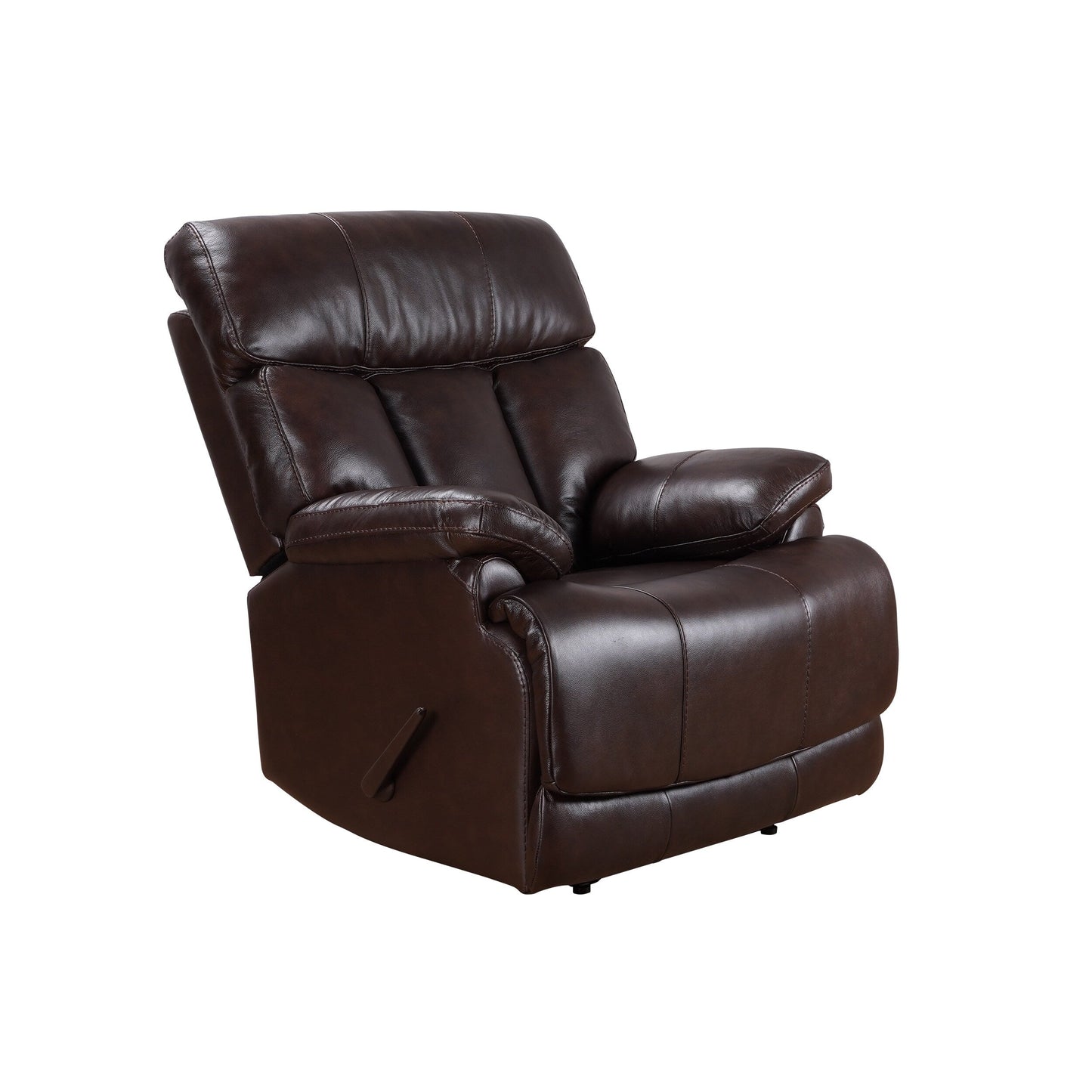 Davin Fauteuil inclinable manuel en cuir véritable, grain supérieur, marron, avec repose-pieds extensible.