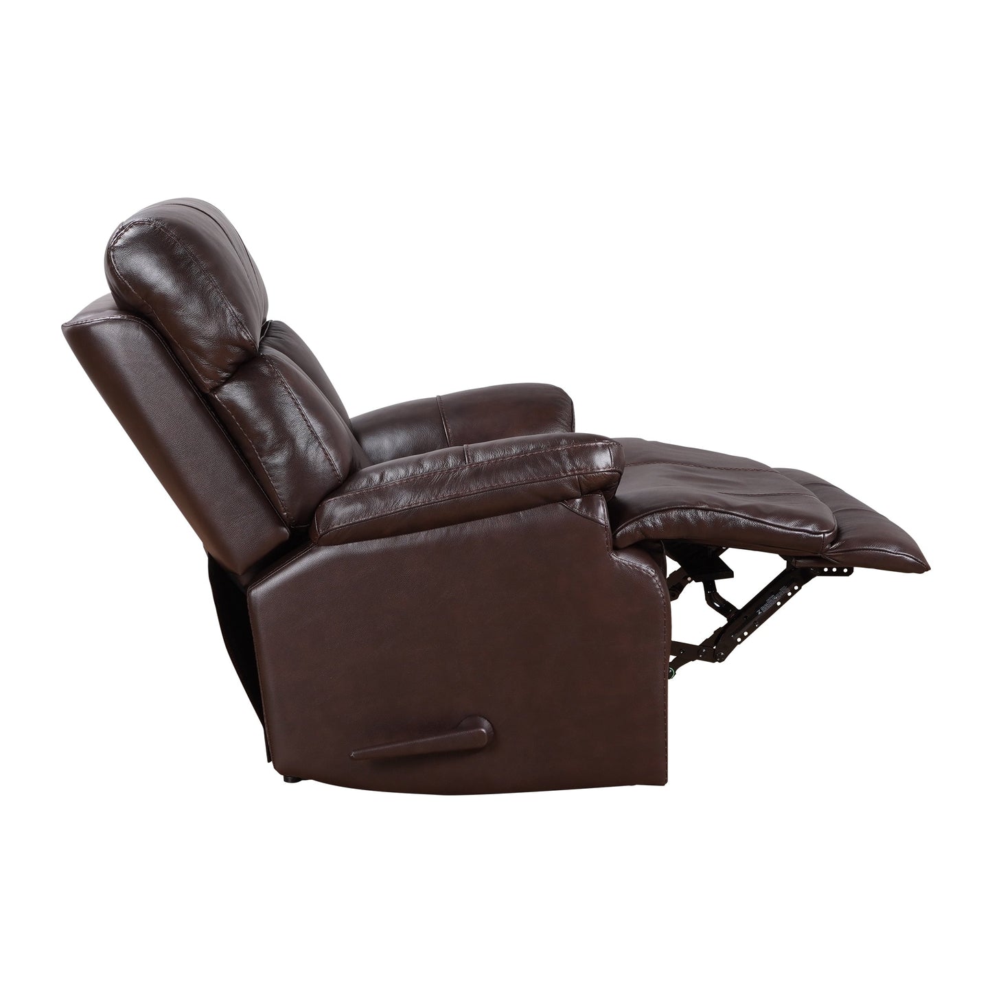 Davin Fauteuil inclinable manuel en cuir véritable, grain supérieur, marron, avec repose-pieds extensible.