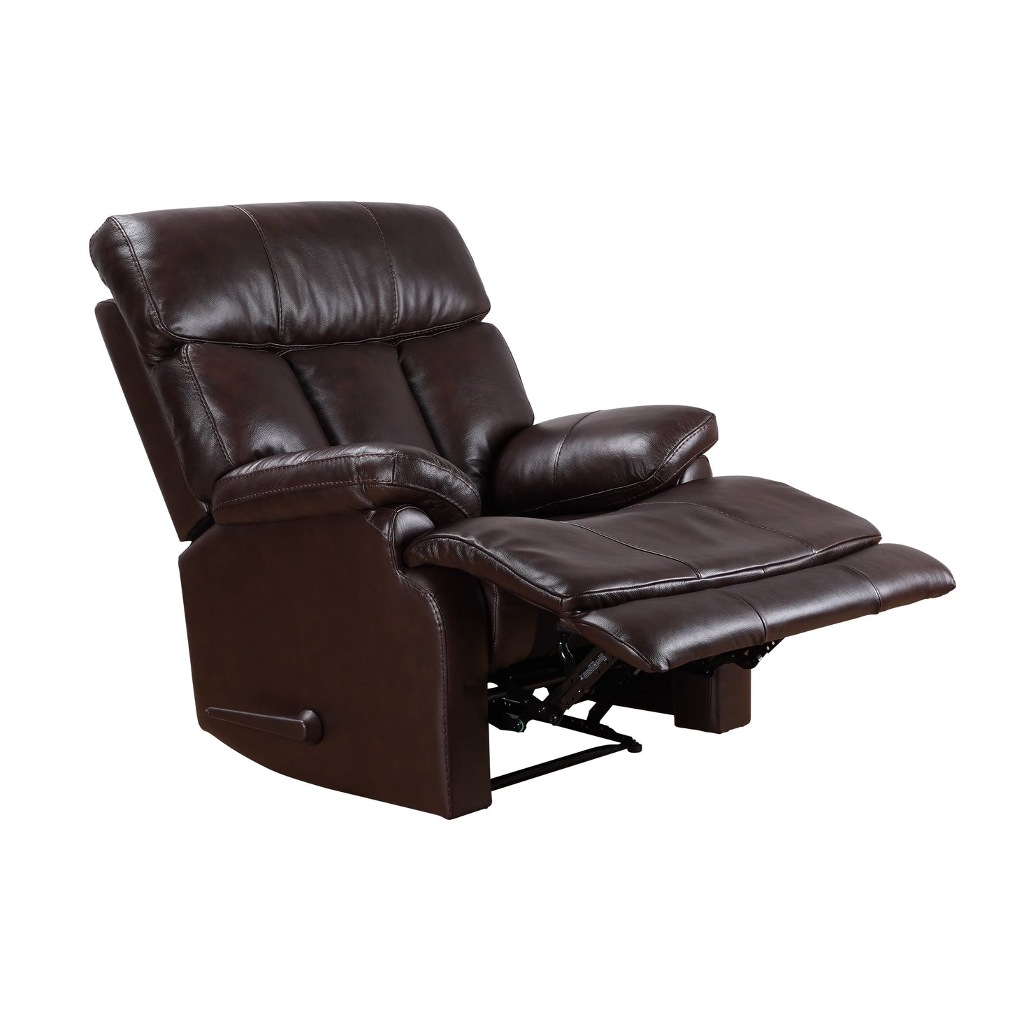 Davin Fauteuil inclinable manuel en cuir véritable, grain supérieur, marron, avec repose-pieds extensible.