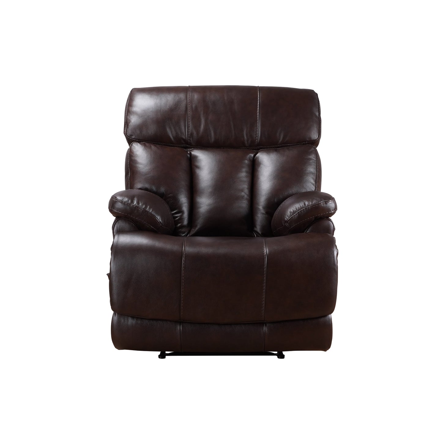 Davin Fauteuil inclinable manuel en cuir véritable, grain supérieur, marron, avec repose-pieds extensible.