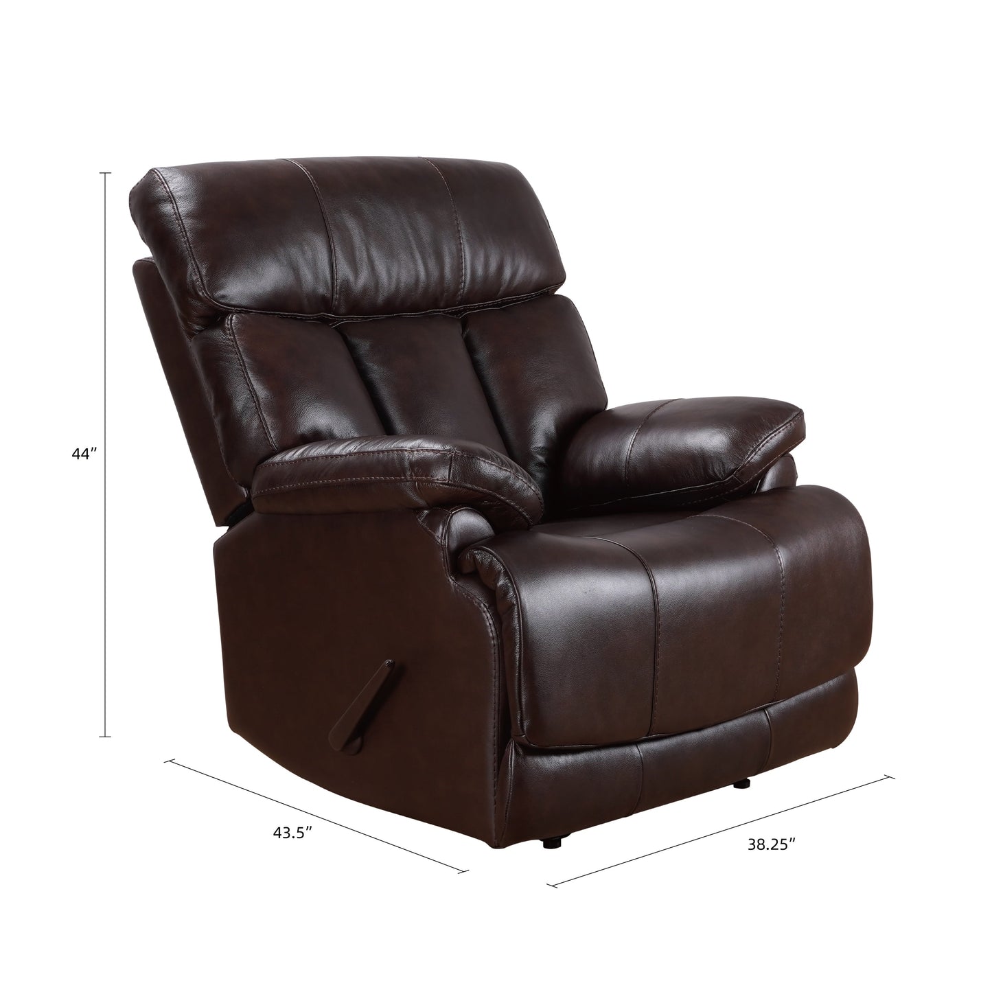 Davin Fauteuil inclinable manuel en cuir véritable, grain supérieur, marron, avec repose-pieds extensible.