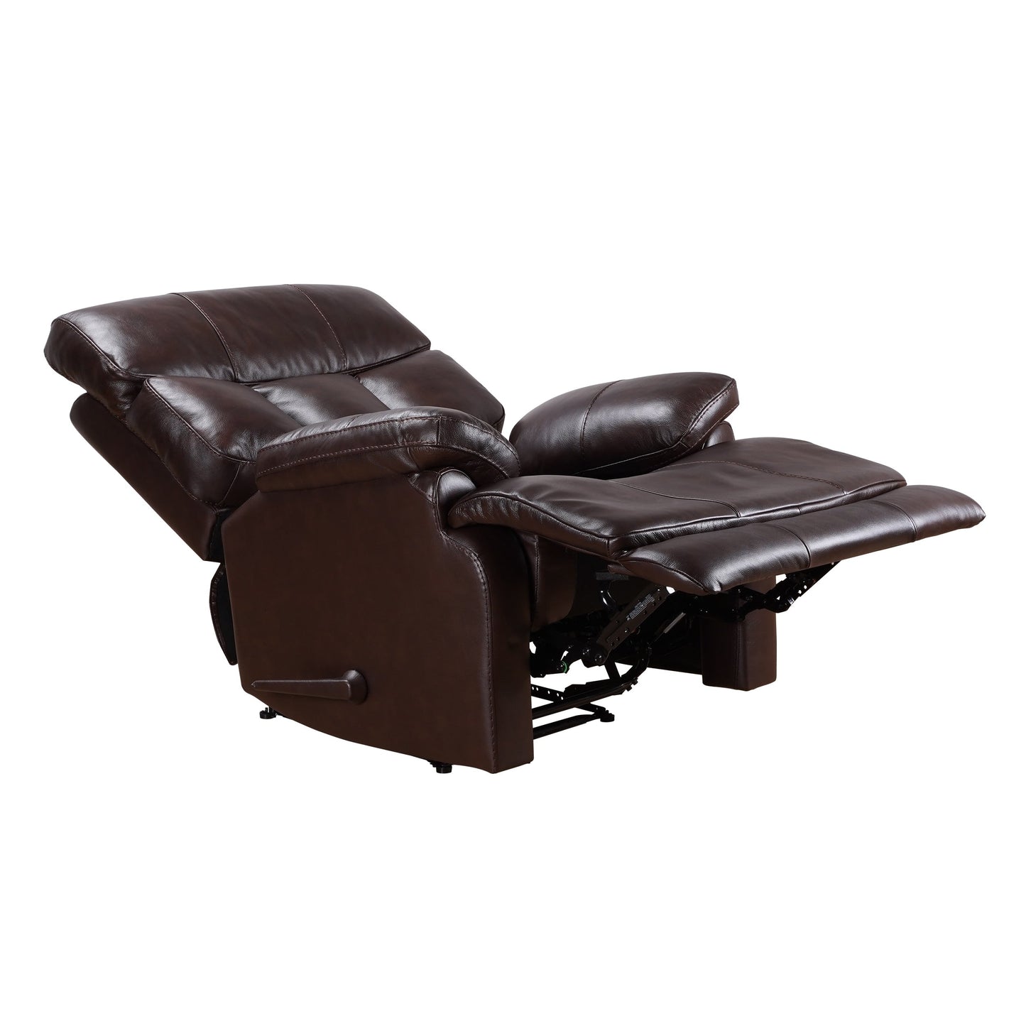 Davin Fauteuil inclinable manuel en cuir véritable, grain supérieur, marron, avec repose-pieds extensible.
