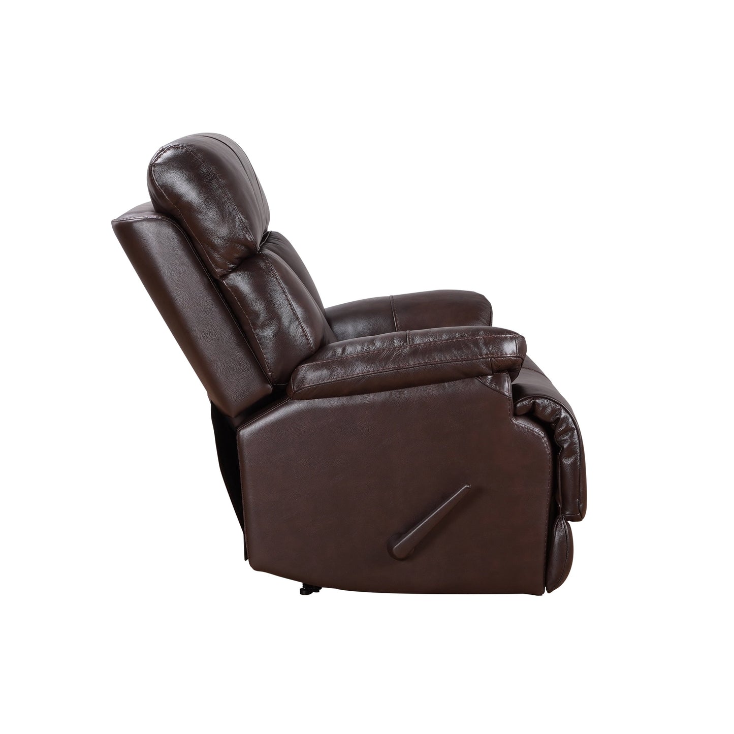 Davin Fauteuil inclinable manuel en cuir véritable, grain supérieur, marron, avec repose-pieds extensible.