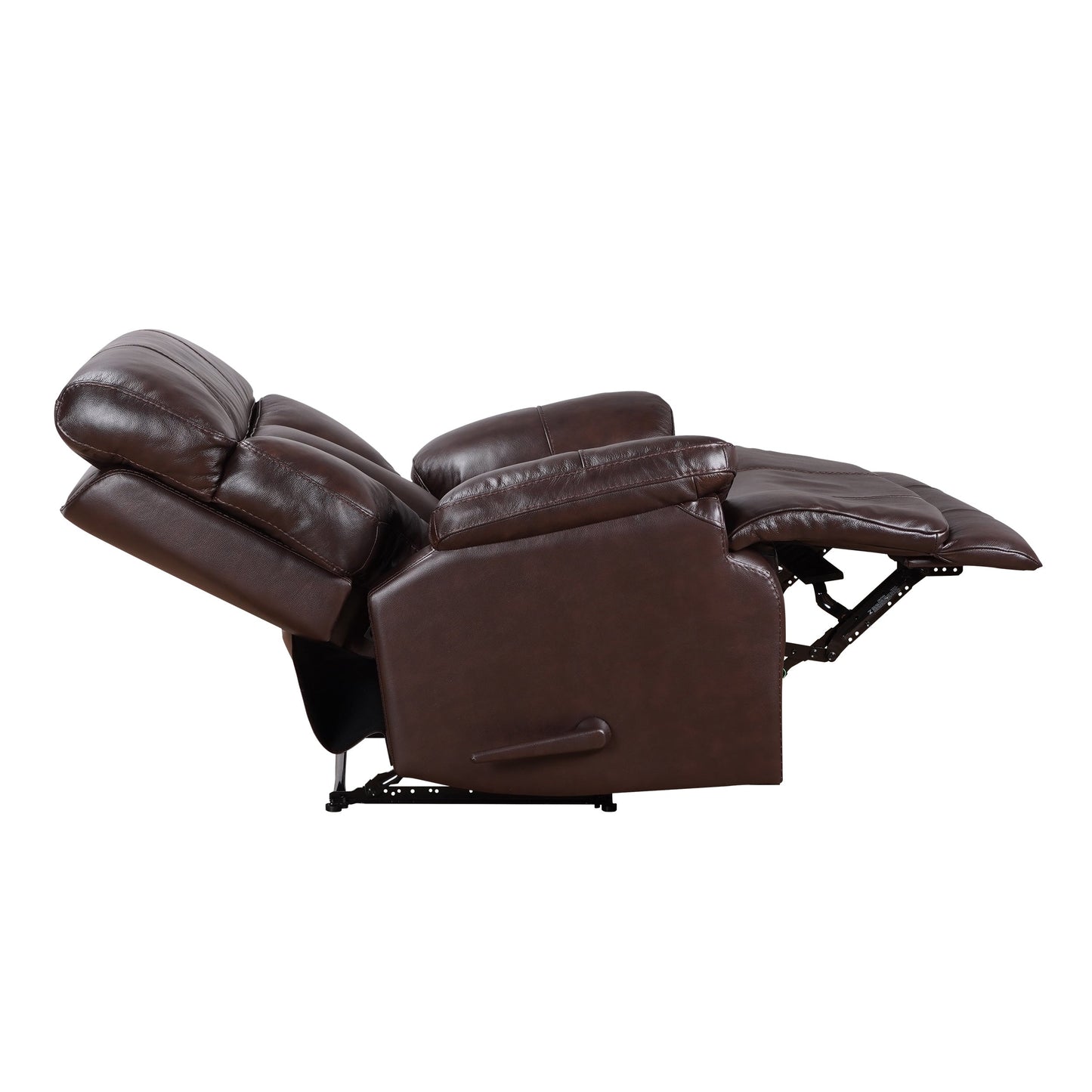 Davin Fauteuil inclinable manuel en cuir véritable, grain supérieur, marron, avec repose-pieds extensible.