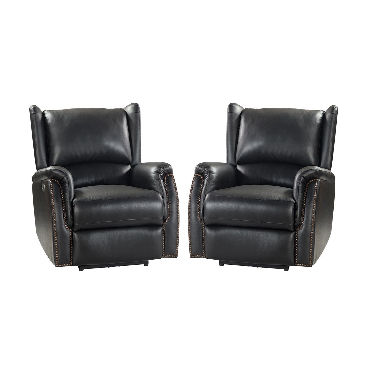 Fauteuil inclinable électrique en cuir véritable Eduardo avec port USB, lot de 2
