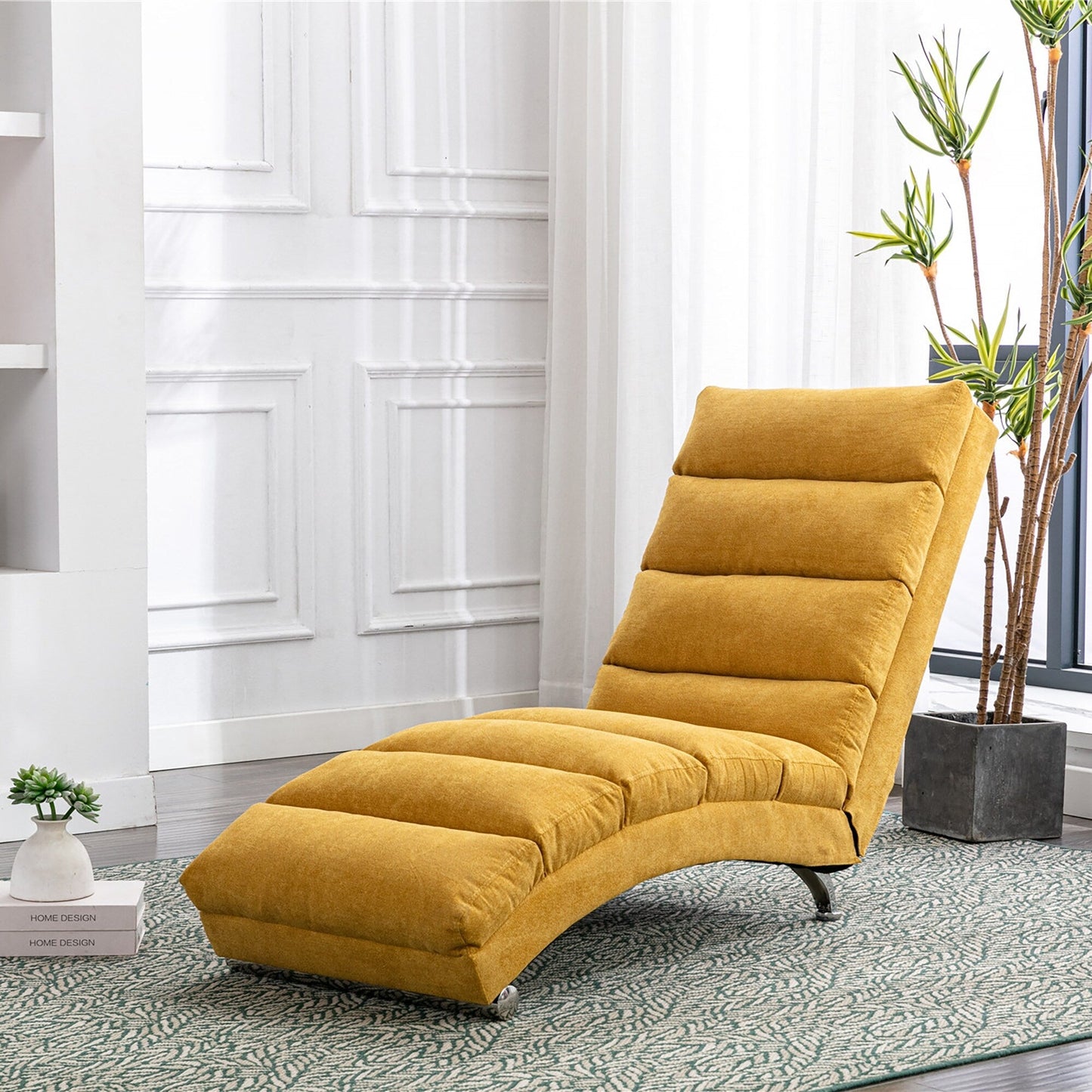 Chaise longue de massage ergonomique en lin, inclinable, capitonnée, avec fonction lit, télécommande et 5 modes de vibration.