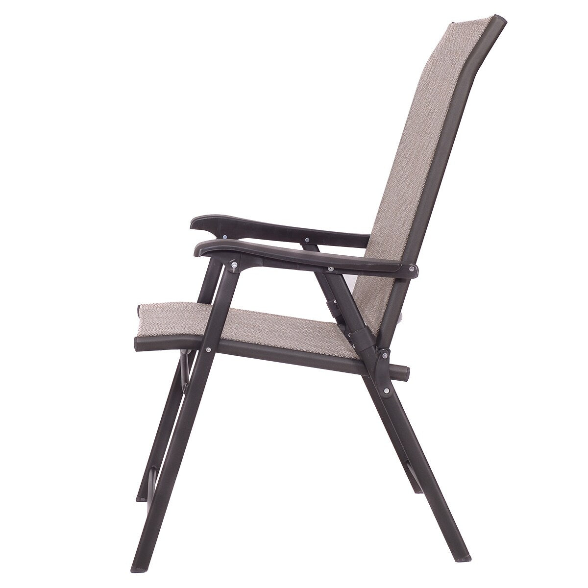Ensemble de 2 chaises pliantes à dossier en toile pour terrasse, couleur marron.