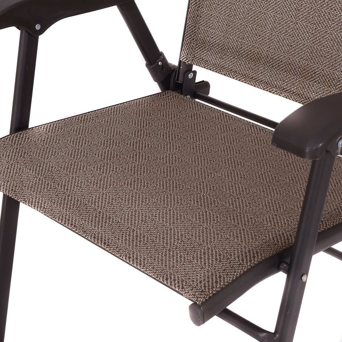 Ensemble de 2 chaises pliantes à dossier en toile pour terrasse, couleur marron.