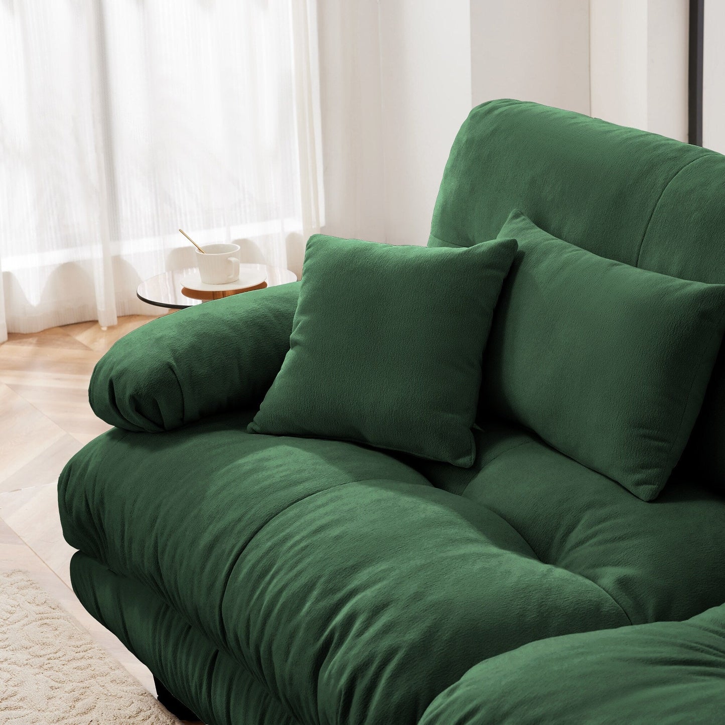 Canapé d'angle modulable en chenille 4 places avec 2 ottomans et coussin pour salon, à combiner à volonté.