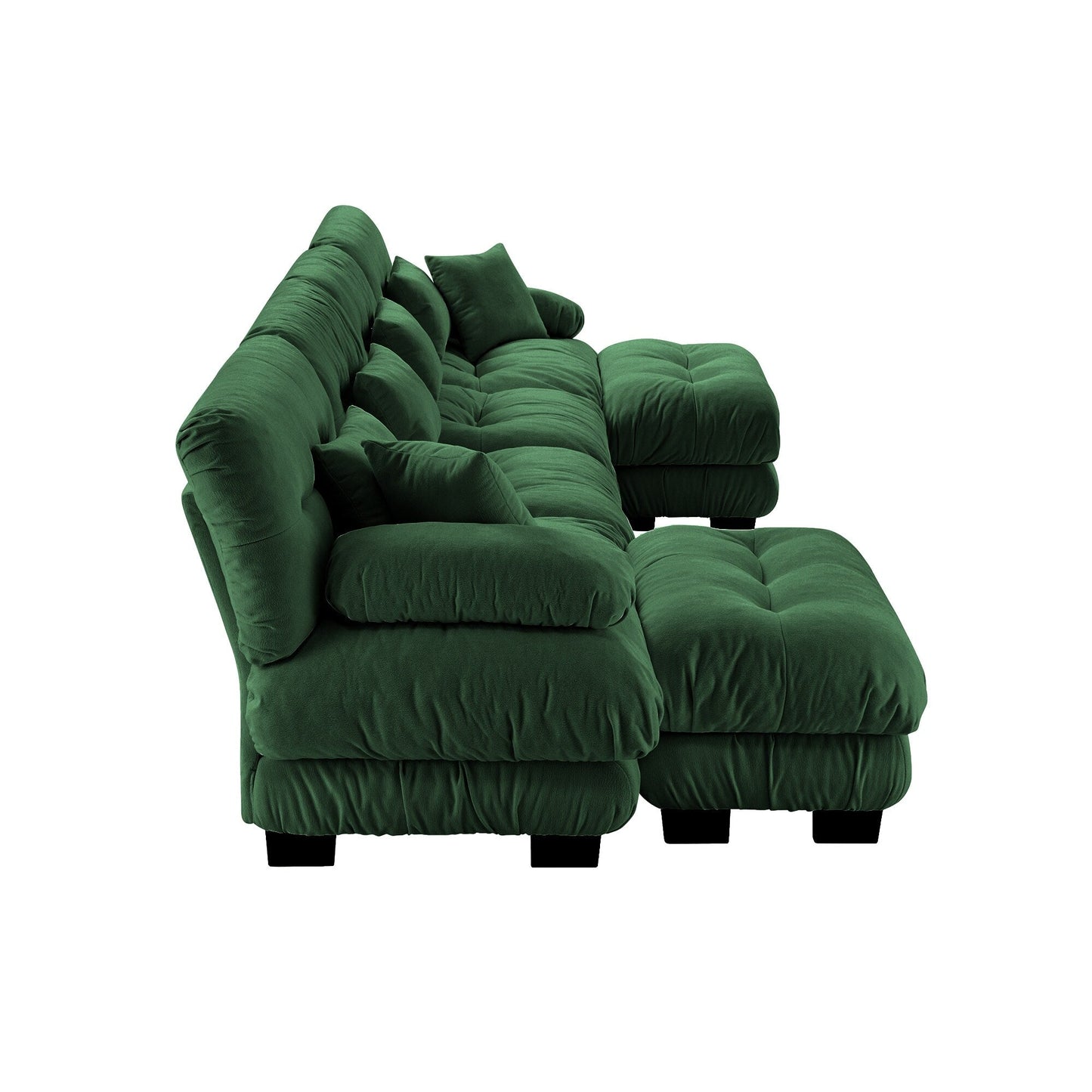 Canapé d'angle modulable en chenille 4 places avec 2 ottomans et coussin pour salon, à combiner à volonté.