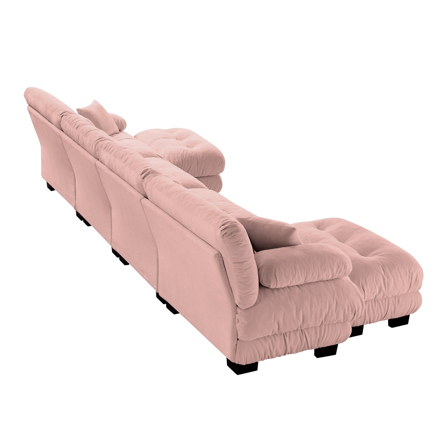 Canapé d'angle modulable en chenille 4 places avec 2 ottomans et coussin pour salon, à combiner à volonté.
