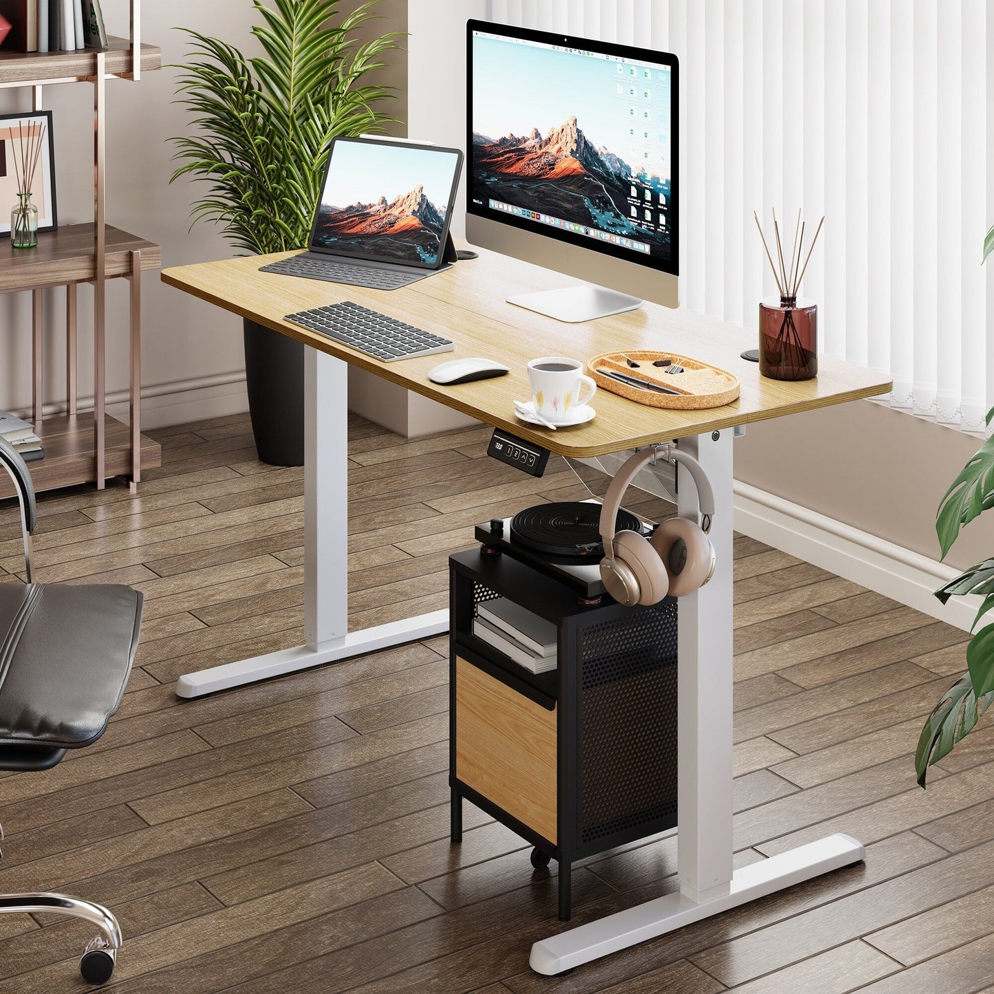 Bureau debout électrique à hauteur réglable Futzca, bureau informatique avec plateau de séparation, pour travailler debout ou assis.