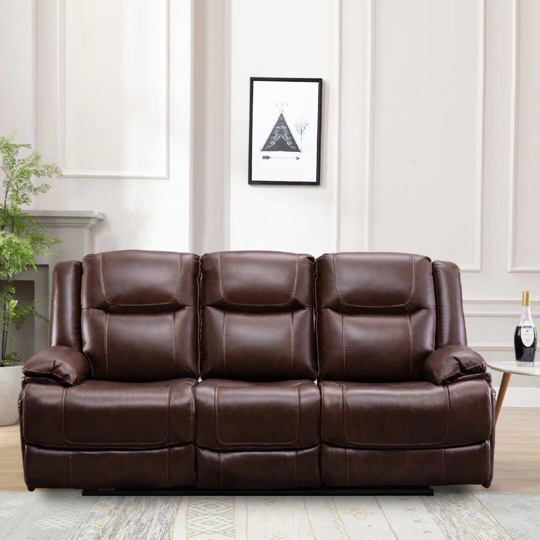 Ensemble de canapés et fauteuils inclinables à commande manuelle en cuir véritable, style moderne du milieu du siècle.