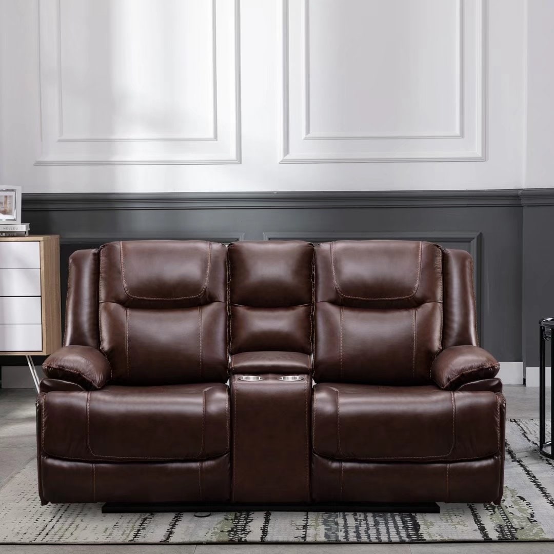 Ensemble de canapés et fauteuils inclinables à commande manuelle en cuir véritable, style moderne du milieu du siècle.