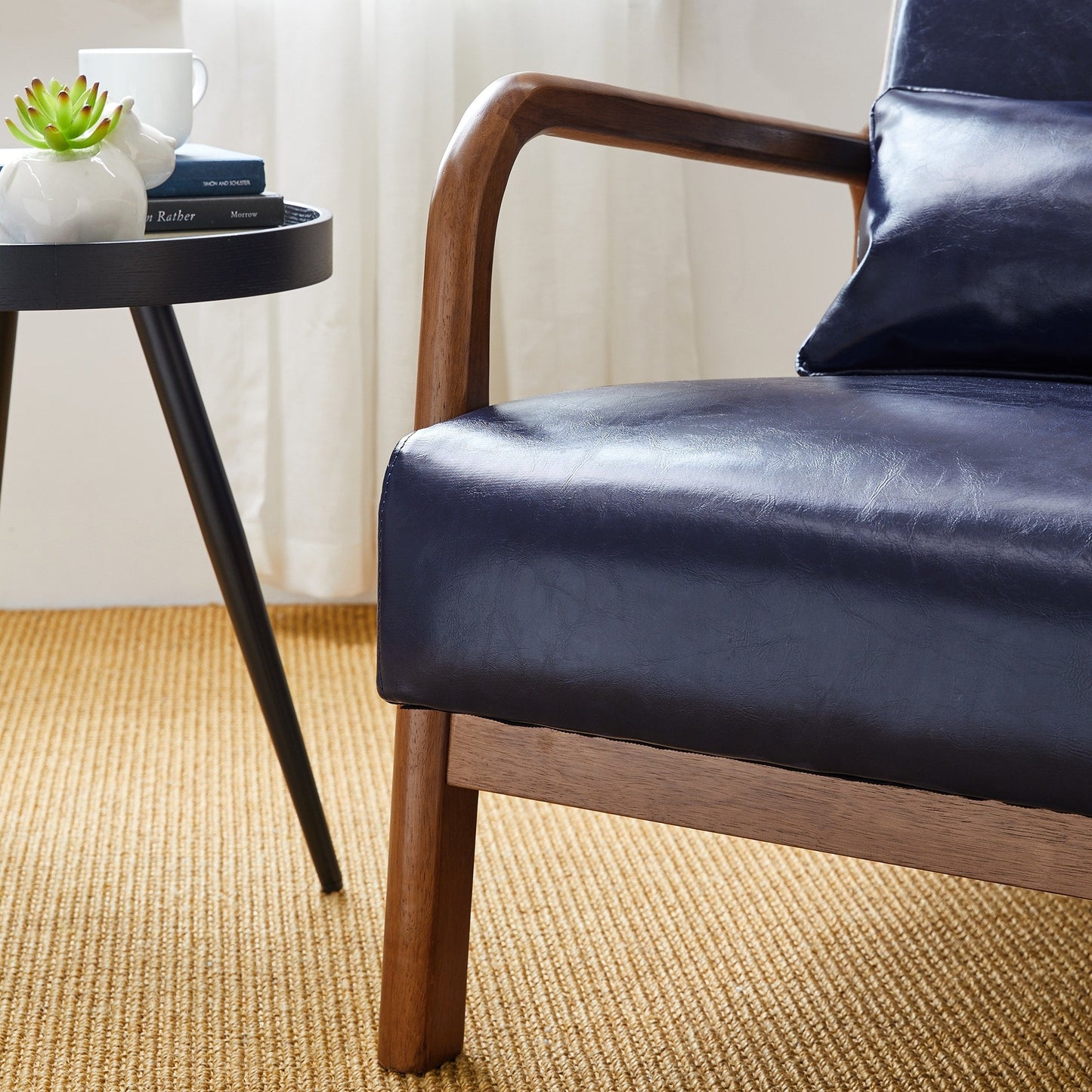 Fauteuil d'appoint Glitzhome en cuir PU, style moderne du milieu du siècle, avec coussin - 65,4 cm (l) x 85,75 cm (p) x 78,1 cm (h)