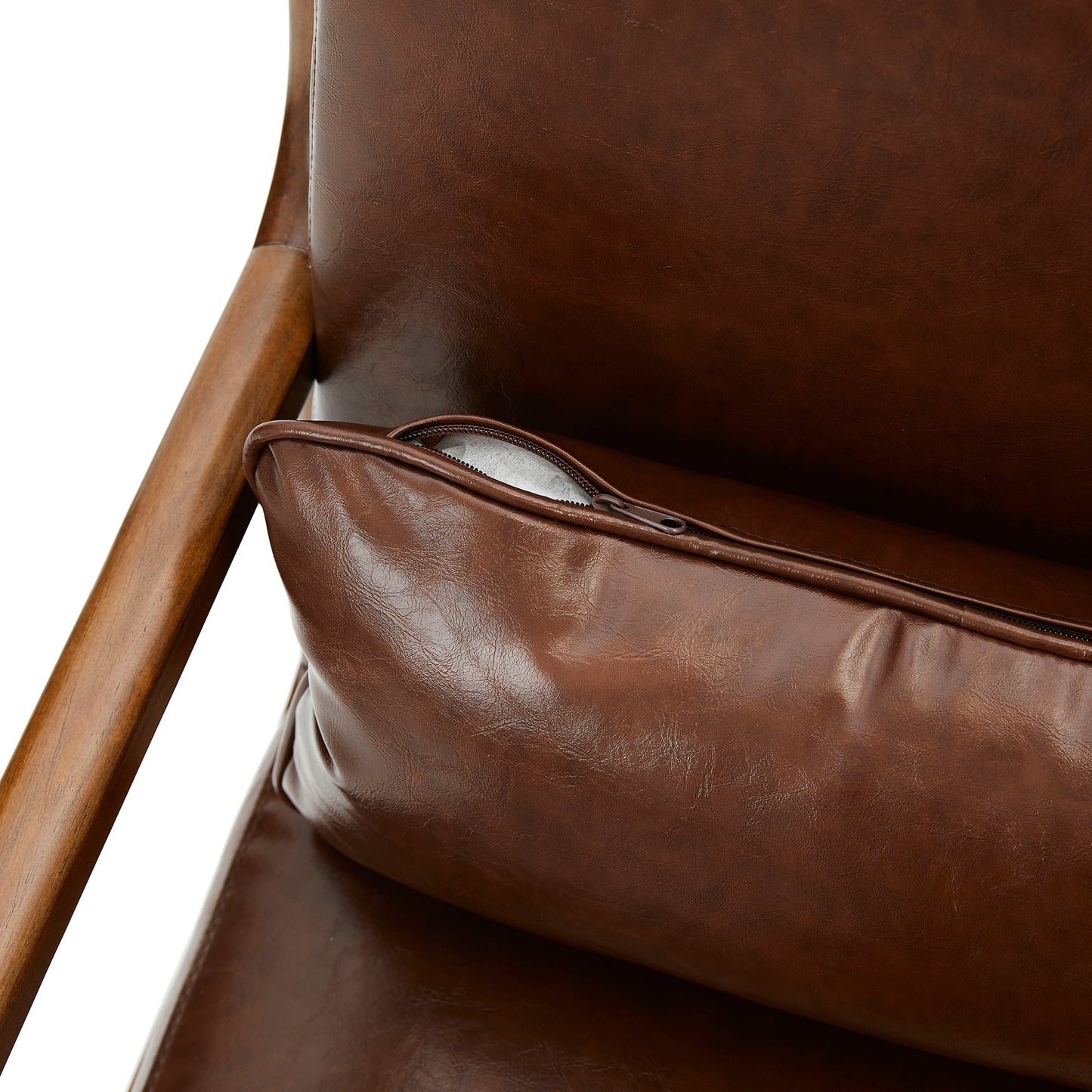 Fauteuil d'appoint Glitzhome en cuir PU, style moderne du milieu du siècle, avec coussin - 65,4 cm (l) x 85,75 cm (p) x 78,1 cm (h)