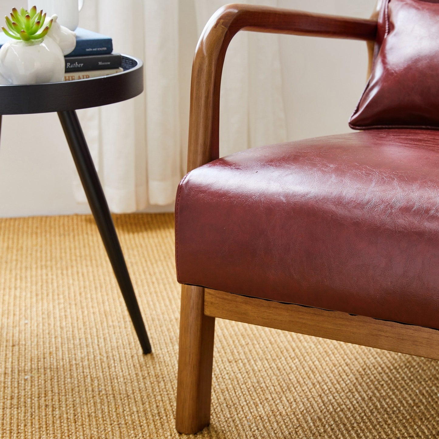 Fauteuil d'appoint Glitzhome en cuir PU, style moderne du milieu du siècle, avec coussin - 65,4 cm (l) x 85,75 cm (p) x 78,1 cm (h)