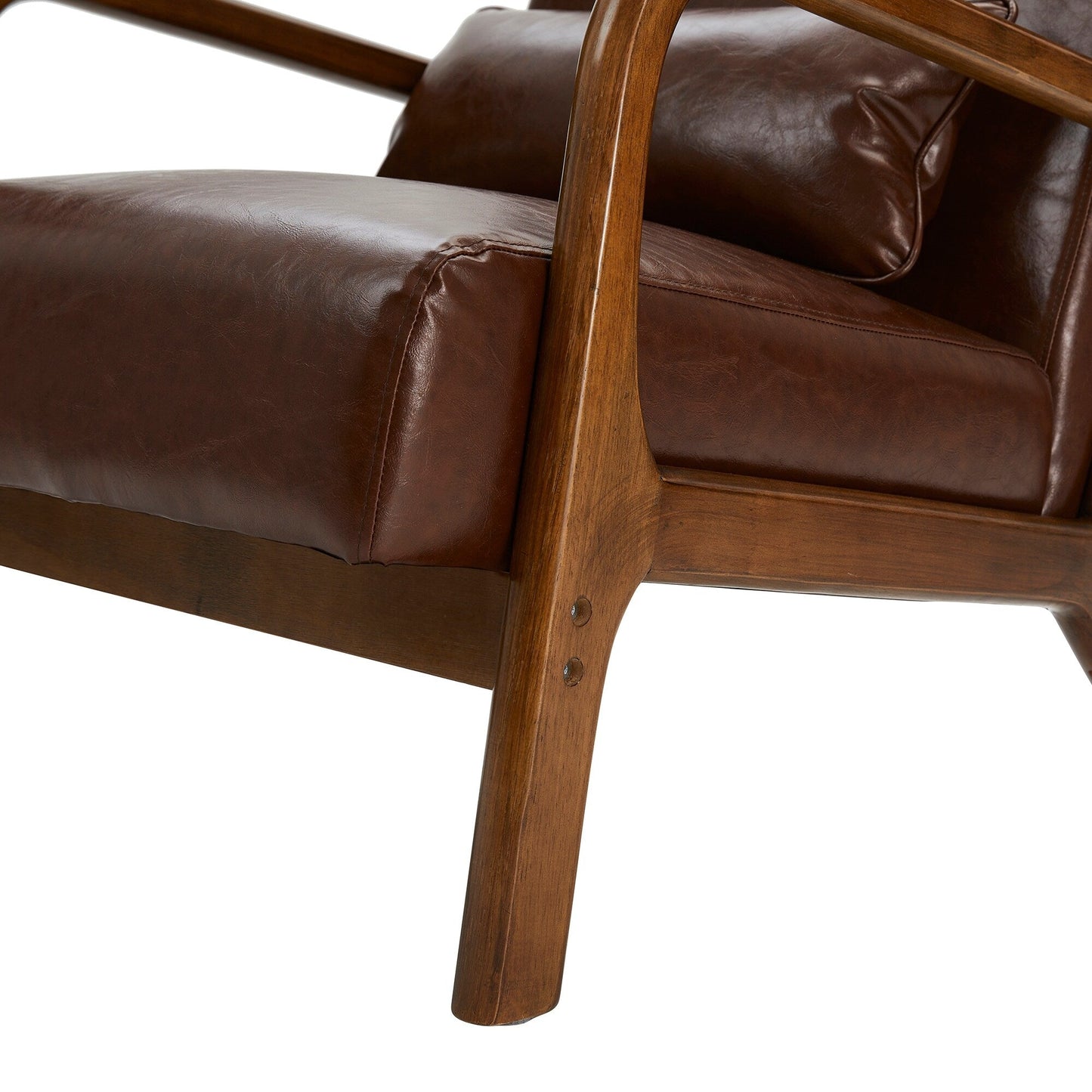 Fauteuil d'appoint Glitzhome en cuir PU, style moderne du milieu du siècle, avec coussin - 65,4 cm (l) x 85,75 cm (p) x 78,1 cm (h)
