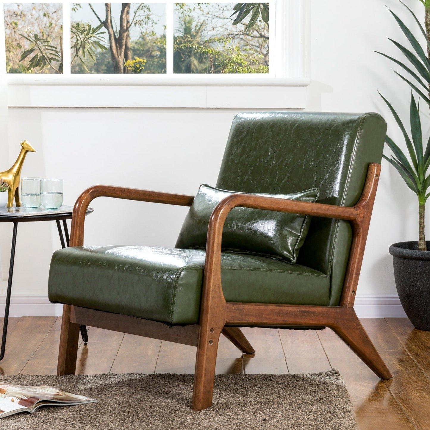 Fauteuil d'appoint Glitzhome en cuir PU, style moderne du milieu du siècle, avec coussin - 65,4 cm (l) x 85,75 cm (p) x 78,1 cm (h)