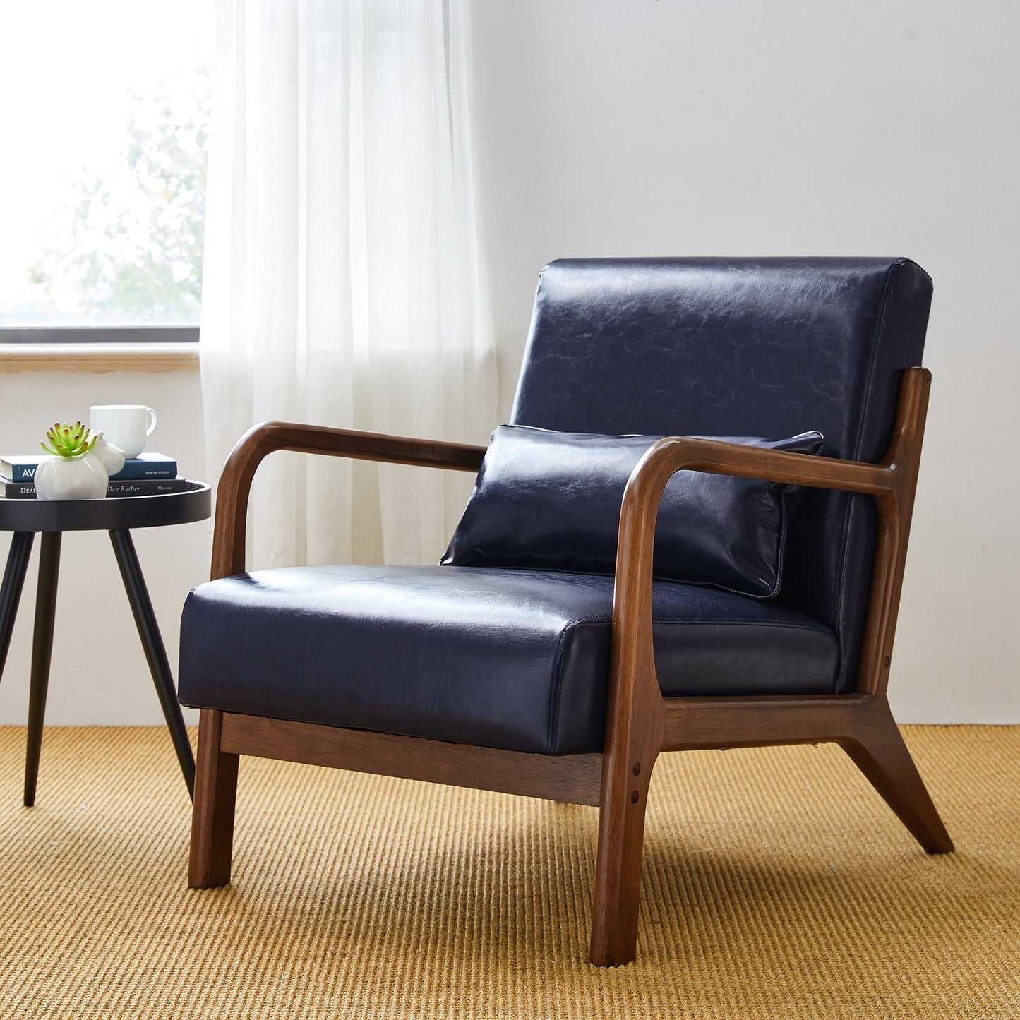 Fauteuil d'appoint Glitzhome en cuir PU, style moderne du milieu du siècle, avec coussin - 65,4 cm (l) x 85,75 cm (p) x 78,1 cm (h)