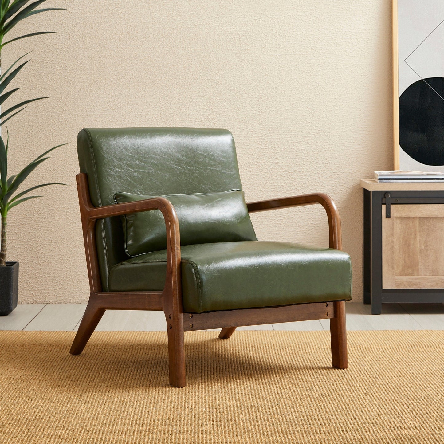 Fauteuil d'appoint Glitzhome en cuir PU, style moderne du milieu du siècle, avec coussin - 65,4 cm (l) x 85,75 cm (p) x 78,1 cm (h)