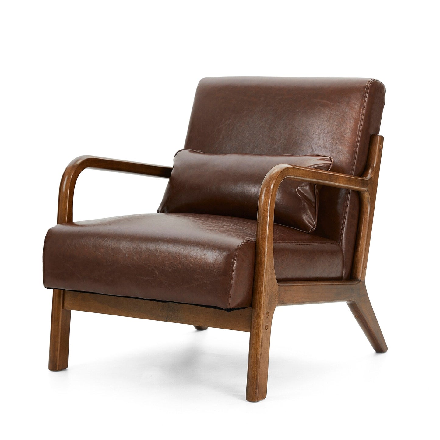 Fauteuil d'appoint Glitzhome en cuir PU, style moderne du milieu du siècle, avec coussin - 65,4 cm (l) x 85,75 cm (p) x 78,1 cm (h)