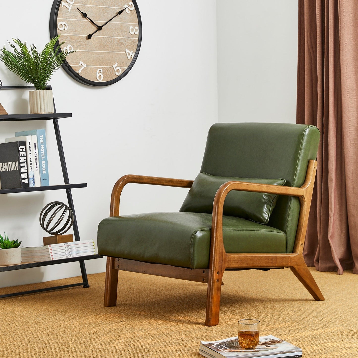 Fauteuil d'appoint Glitzhome en cuir PU, style moderne du milieu du siècle, avec coussin - 65,4 cm (l) x 85,75 cm (p) x 78,1 cm (h)